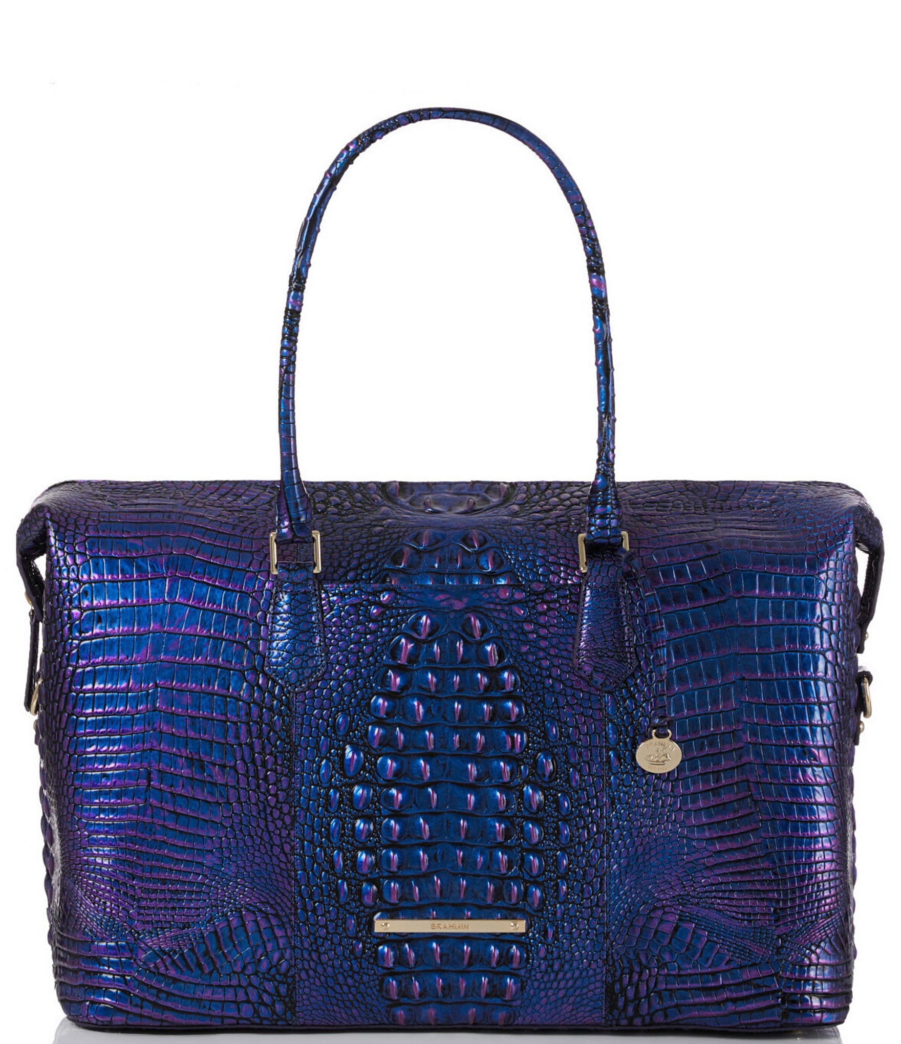 Brahmin, Bags, Brahmin Blue Croc Embossed Leather Shoulder Bag Satchel  Purse With Tassel