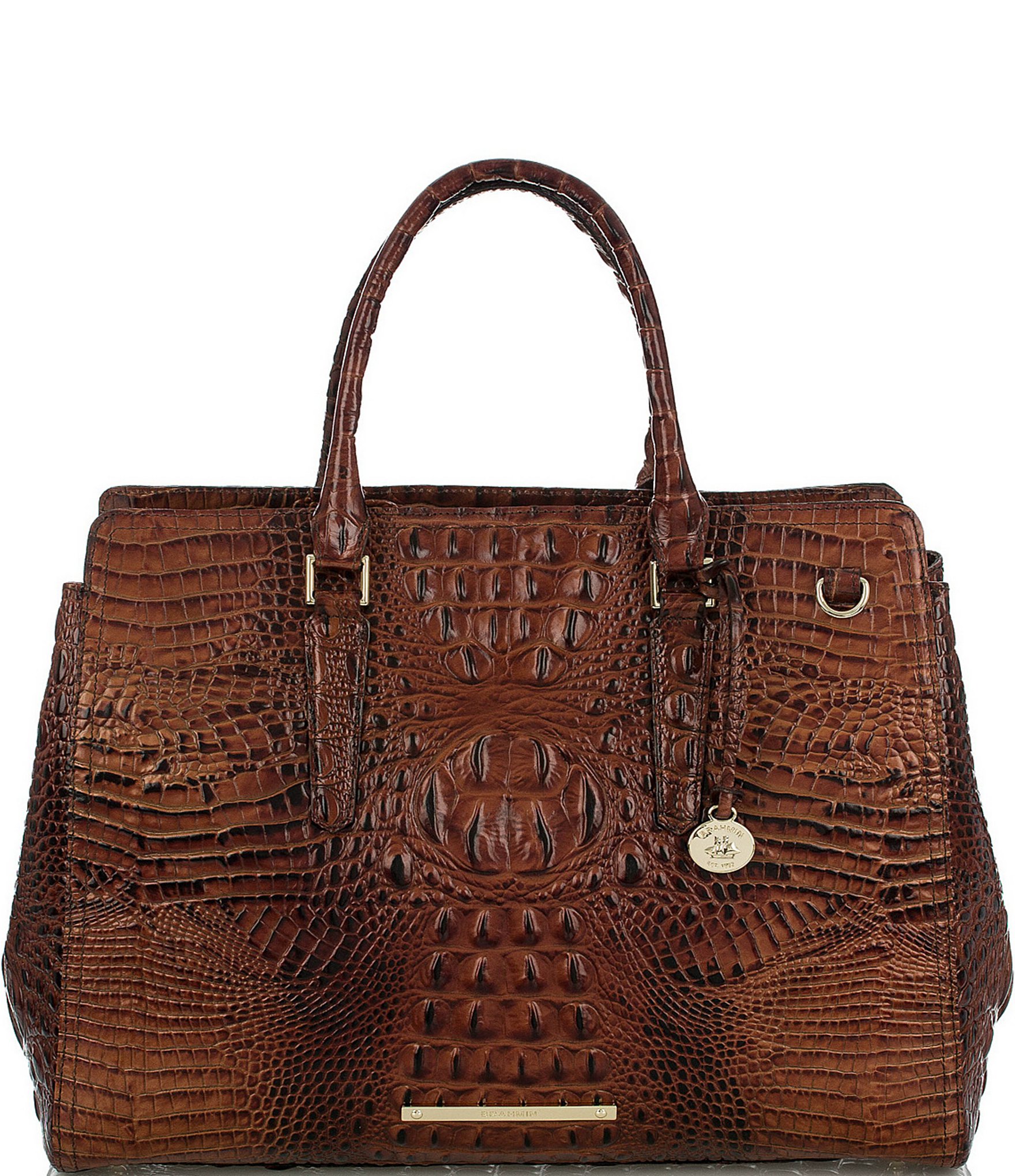 BRAHMIN Melbourne Collection Finley Leather Crocodile-Embossed Carryall Satchel Tote Bag