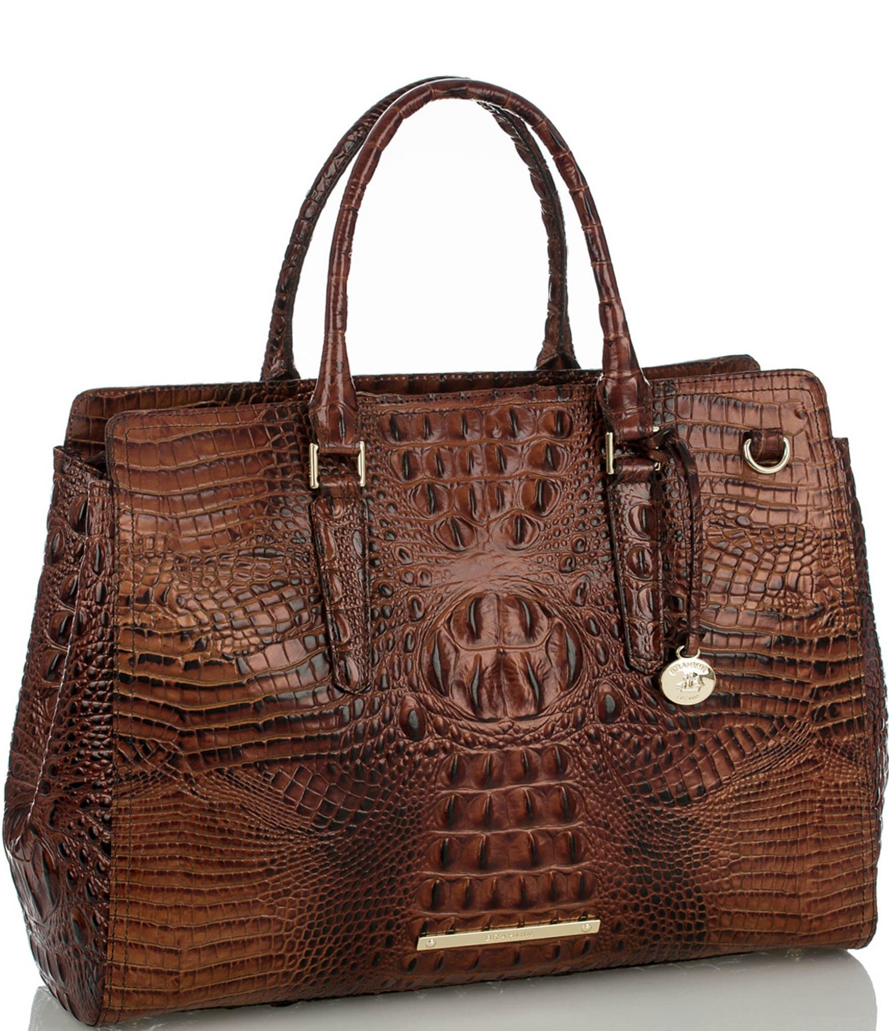 BRAHMIN Melbourne Collection Finley Leather Crocodile-Embossed Carryall Satchel Tote Bag