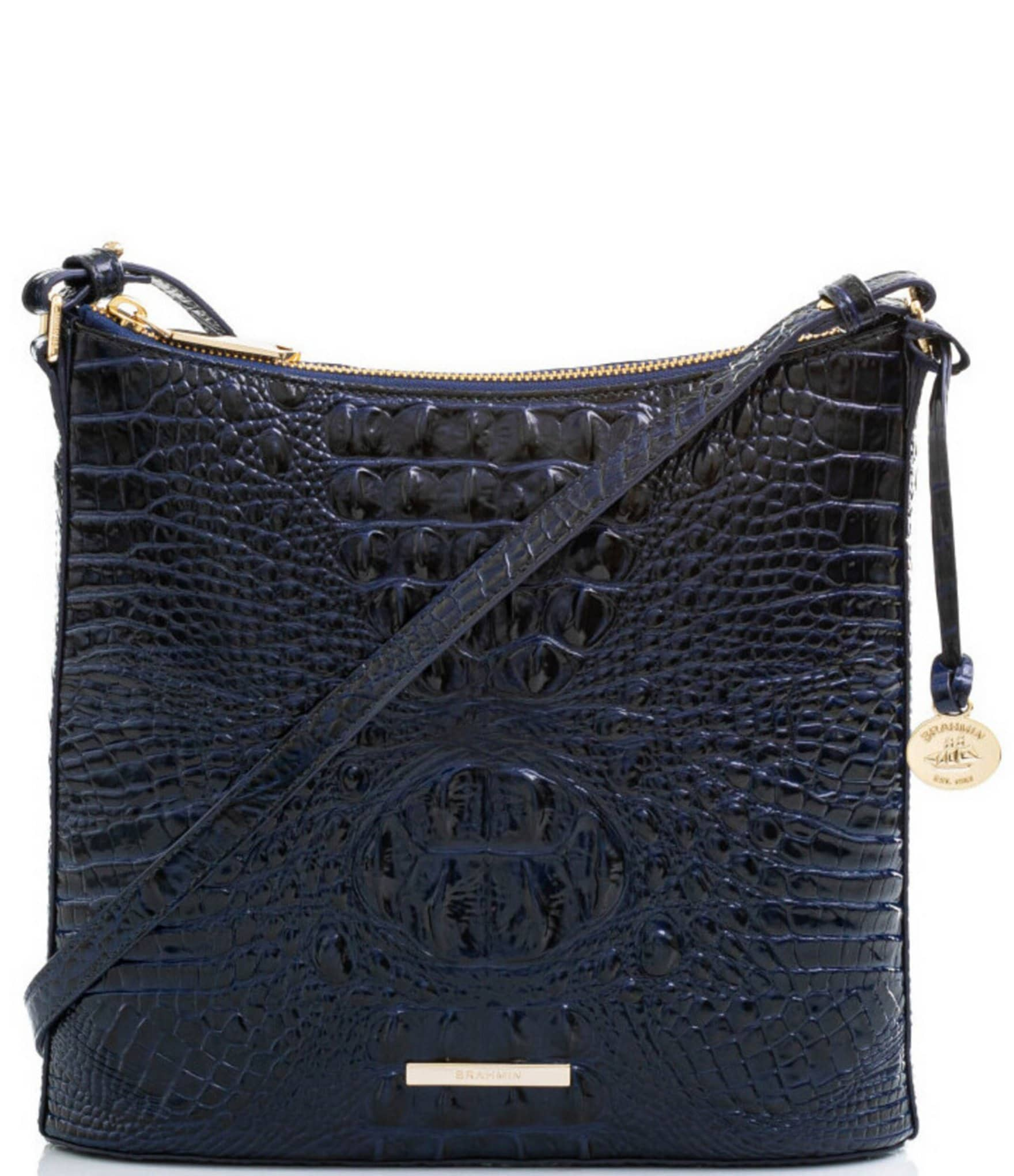 Convertible Executive Leather Bag in Crocodile Print Violet Blue