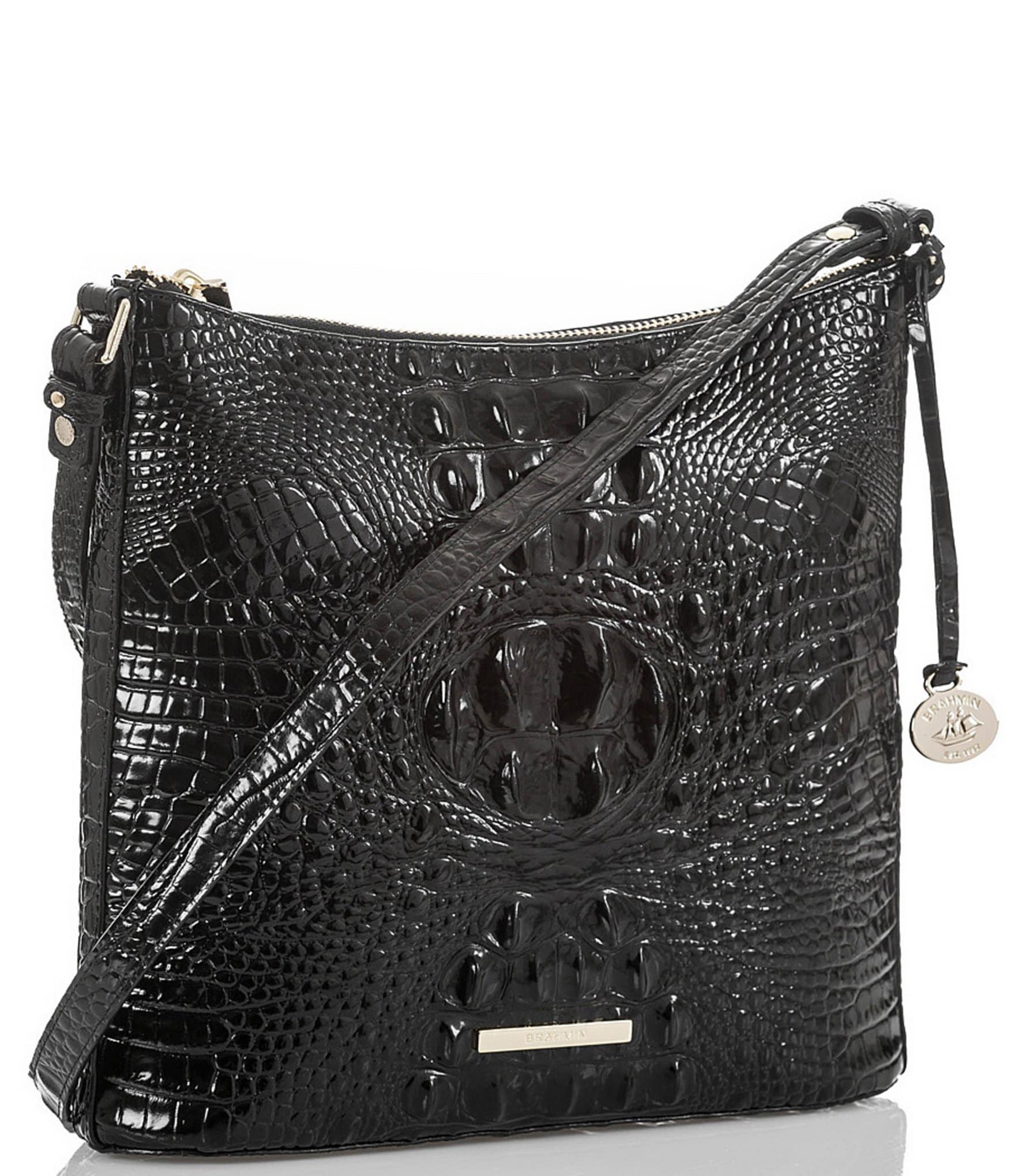 BRAHMIN Melbourne Collection Katie Leather Crocodile-Embossed Crossbody Bag