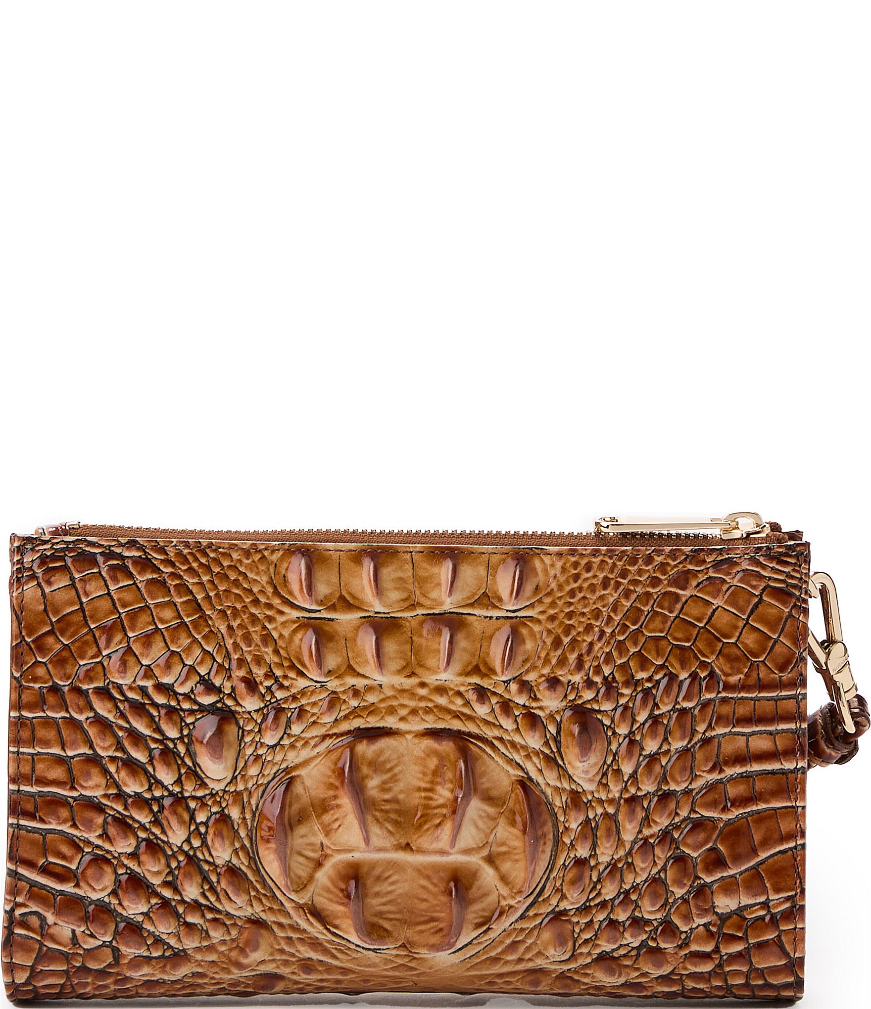 BRAHMIN Melbourne Collection Luggage Brown Daisy Zip Top Wristlet