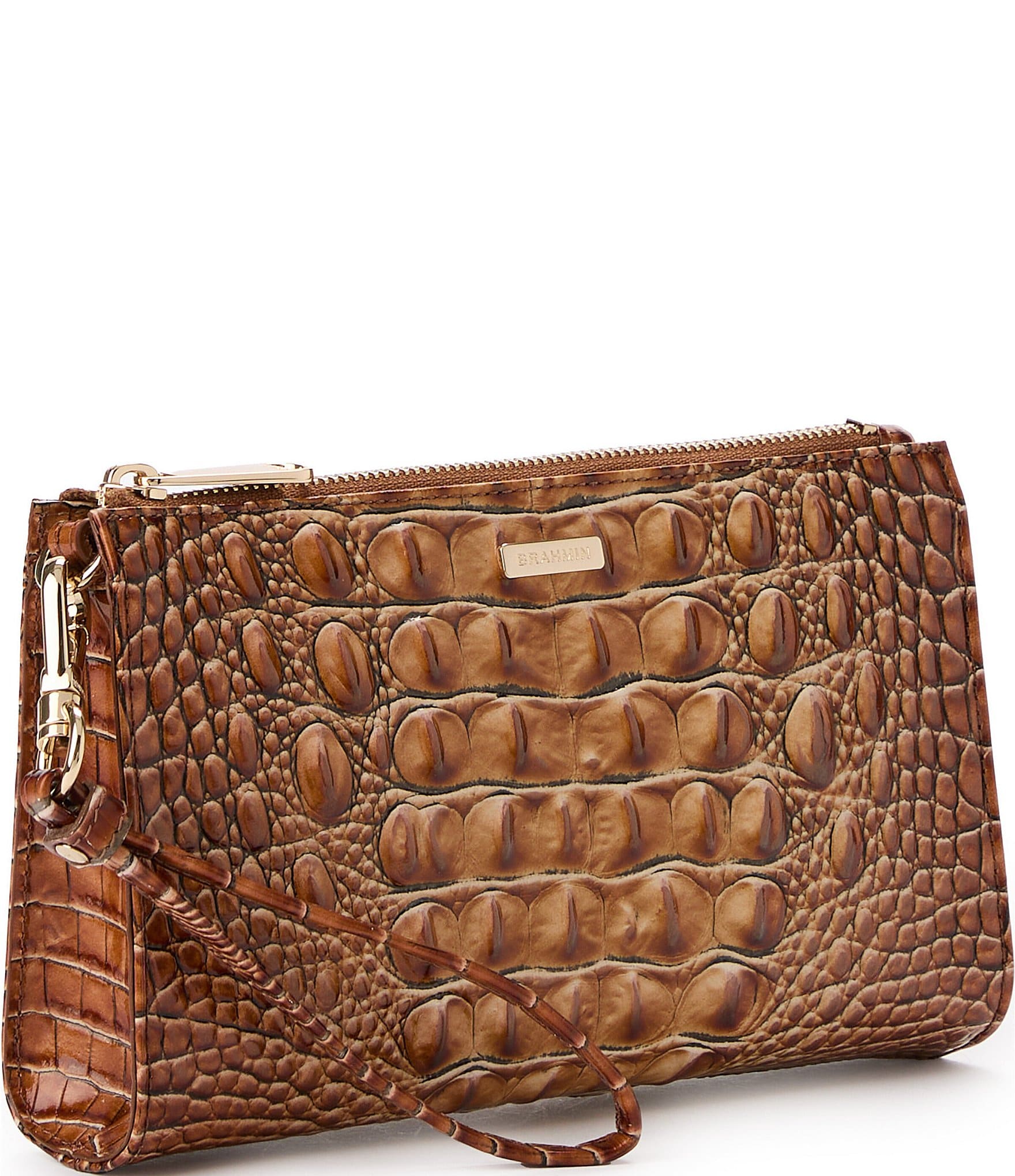 BRAHMIN Melbourne Collection Luggage Brown Daisy Zip Top Wristlet