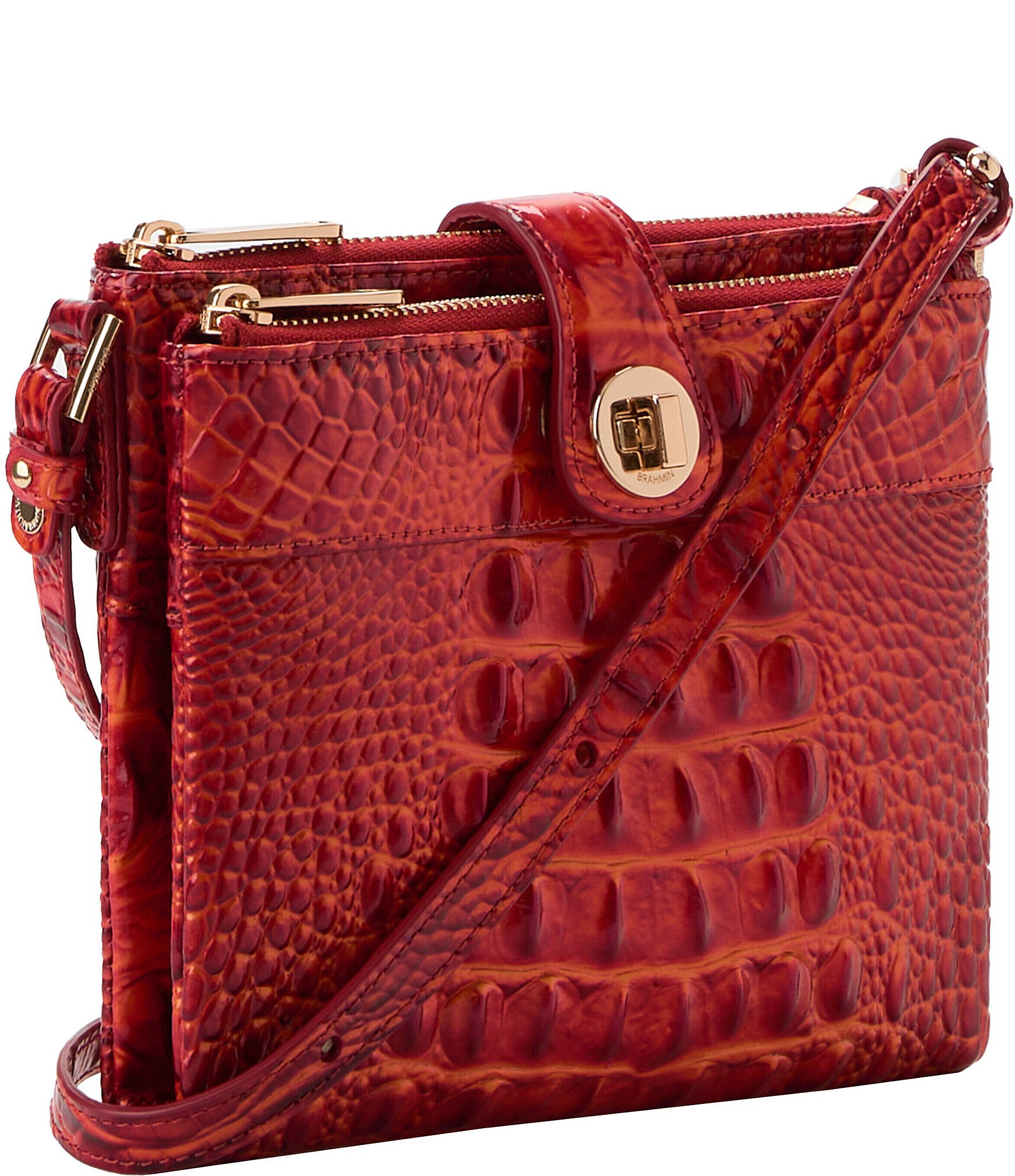 BRAHMIN Melbourne Collection Radiant Red Mina Compact Crossbody Bag