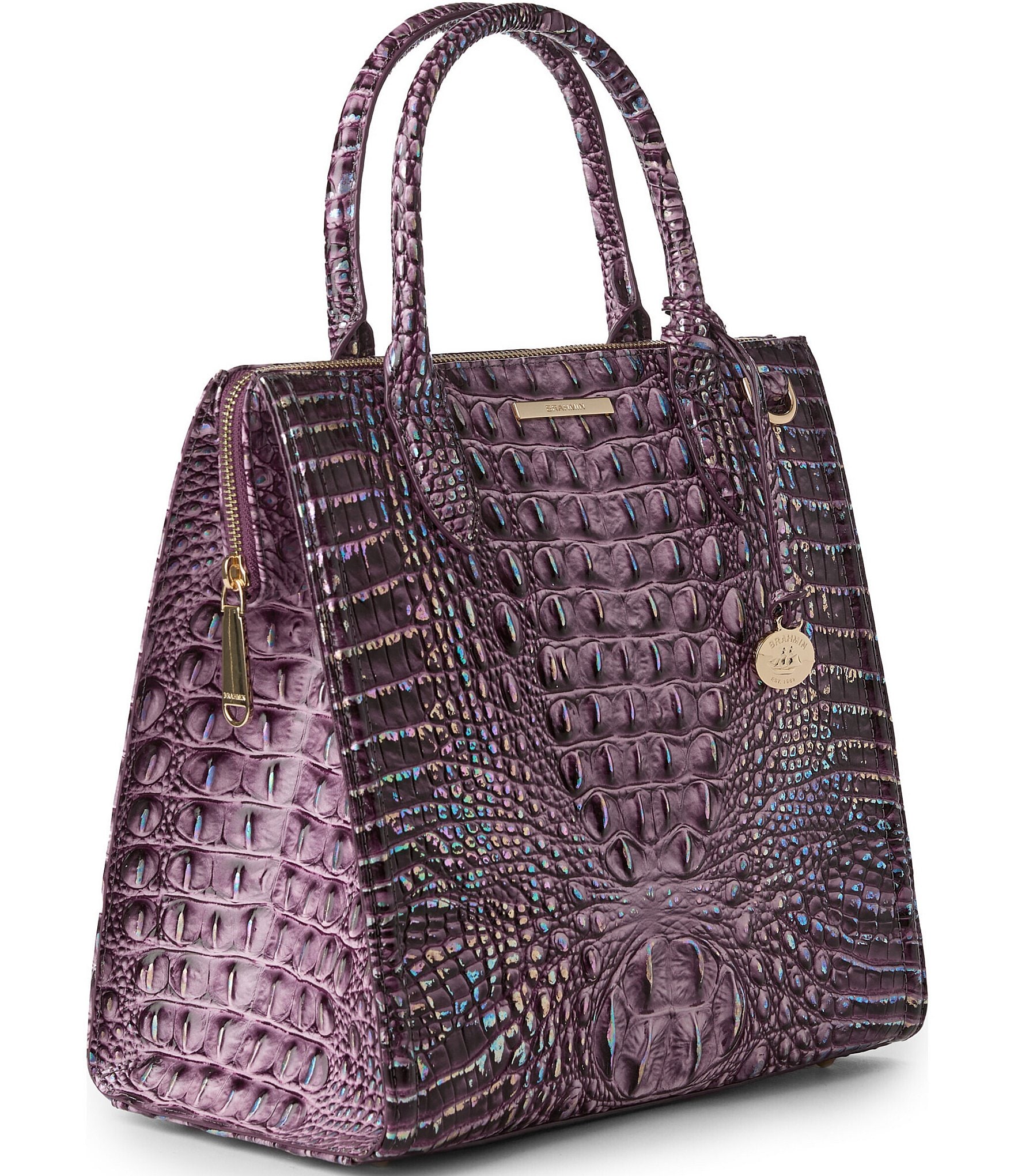 BRAHMIN Melbourne Collection Passion Purple Carolina Satchel Bag