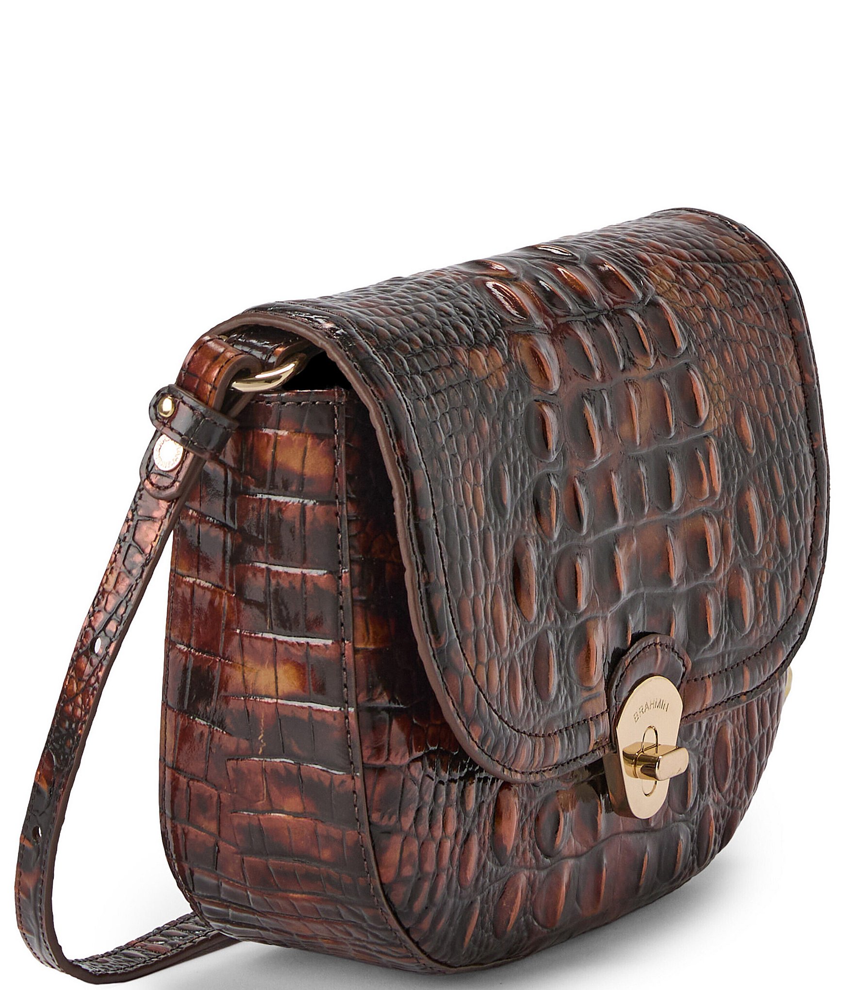 BRAHMIN Melbourne Collection Portia Tortoise Shell Flap Turnlock Crossbody Bag