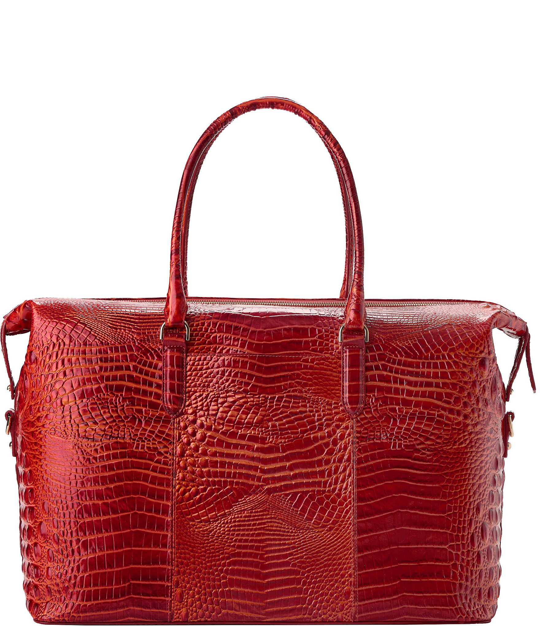 BRAHMIN Melbourne Collection Radiant Red Duxbury Leather Weekender Bag