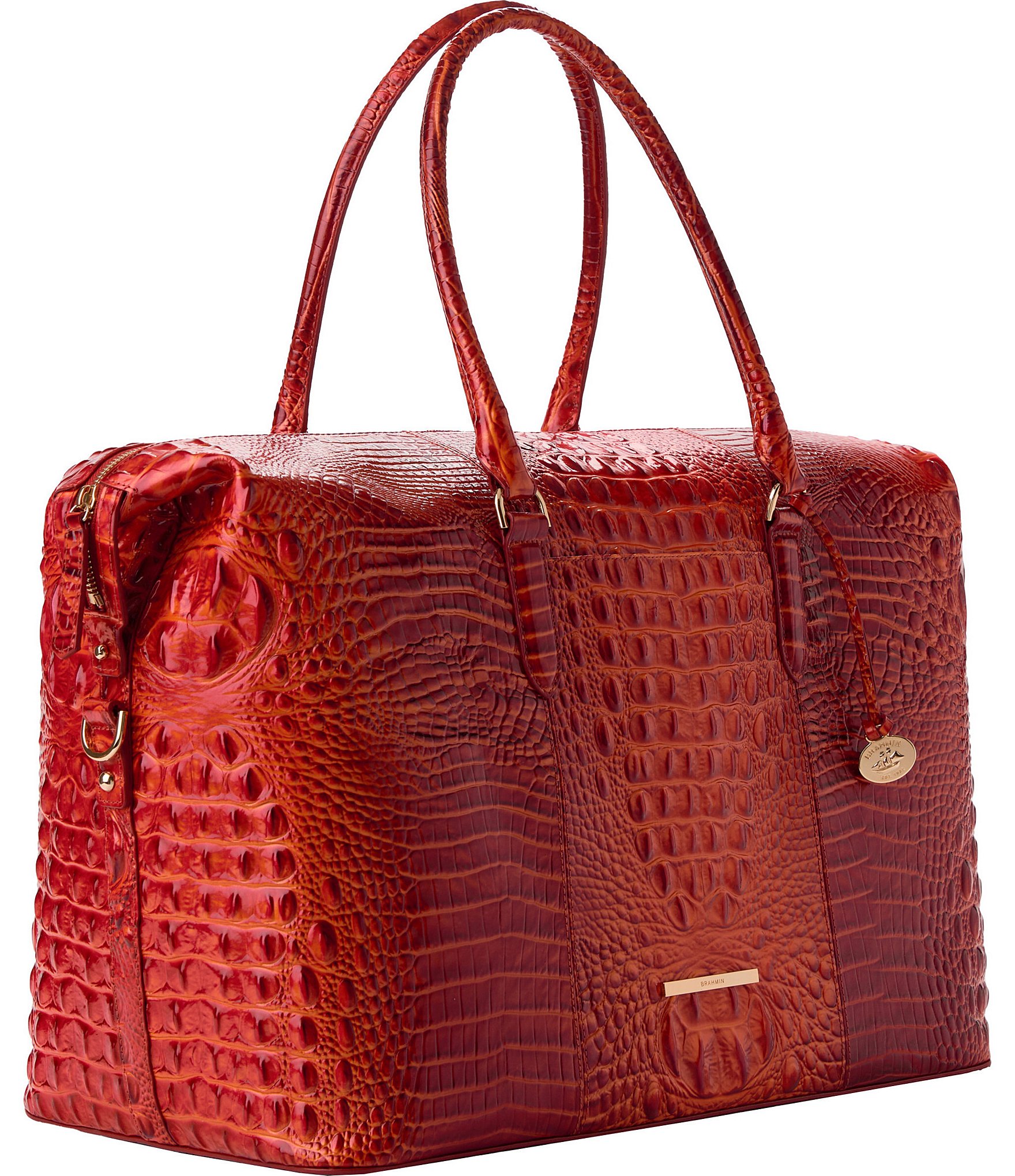 BRAHMIN Melbourne Collection Radiant Red Duxbury Leather Weekender Bag