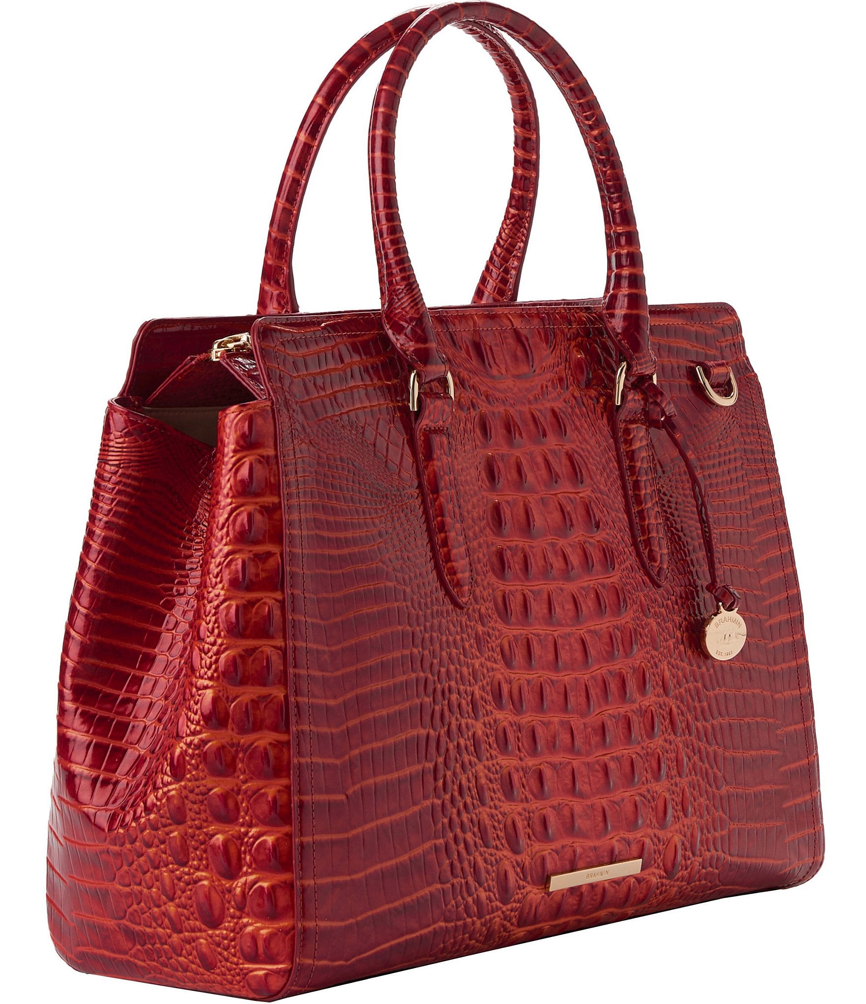 BRAHMIN Melbourne Collection Radiant Red Finley Leather Carryall Satchel Tote Bag