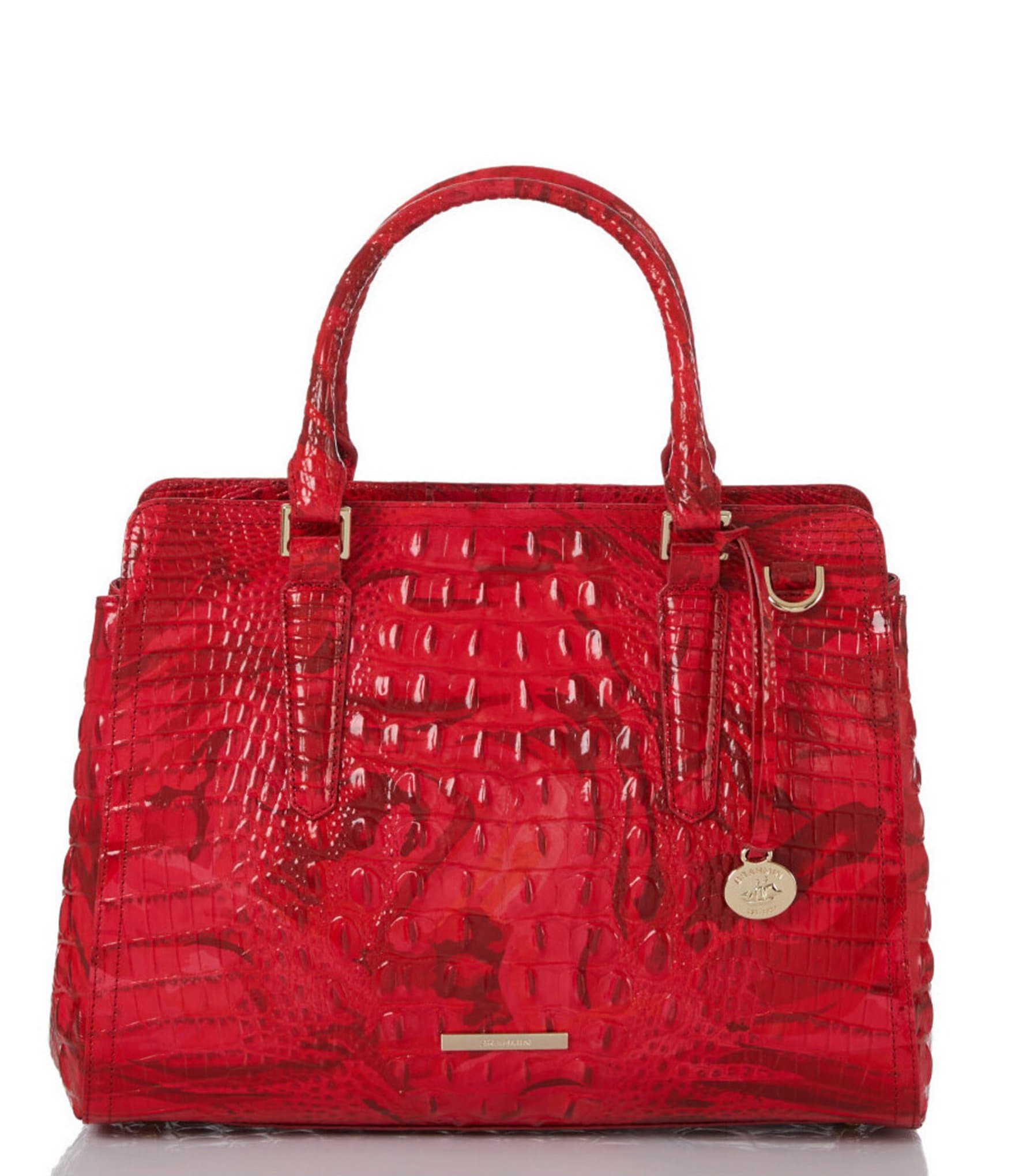 BRAHMIN Woven Straw Wicker & Red Croc-Embossed Leather Shoulder Bag Purse  USA