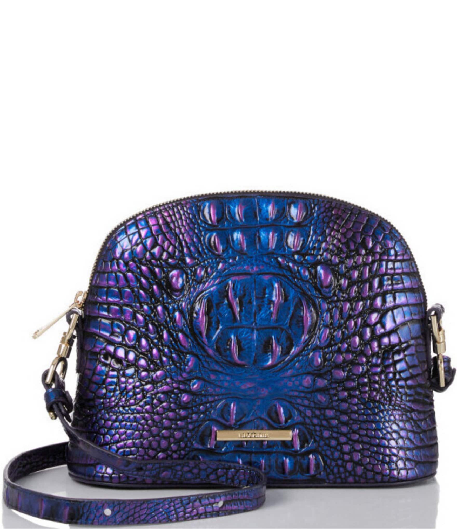 Brahmin Duxbury Satchel Alligator Blue and Gold Crossbody Bag Top Handle Leather