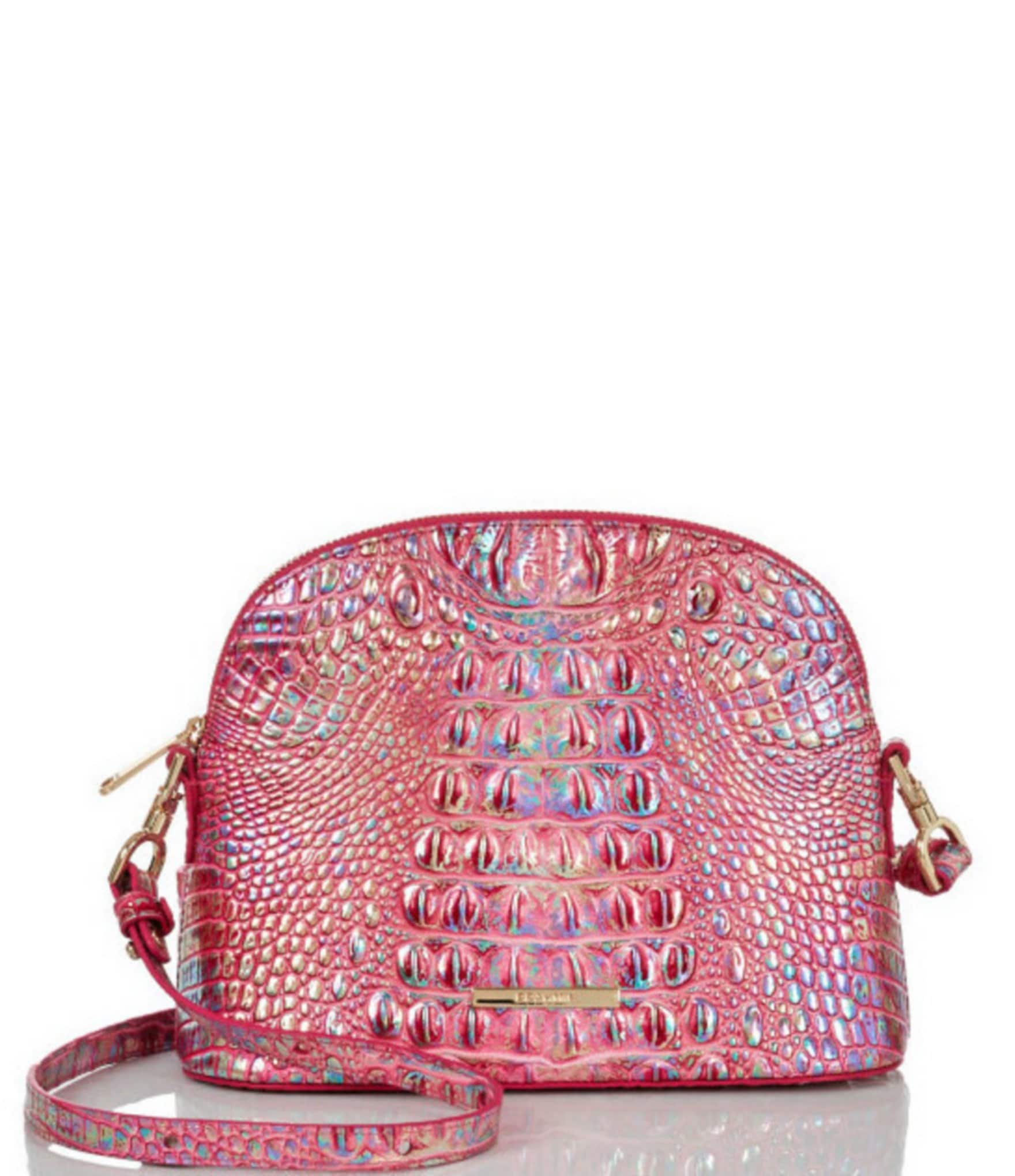 Neon Pink Snakeskin Embossed Baguette Bag