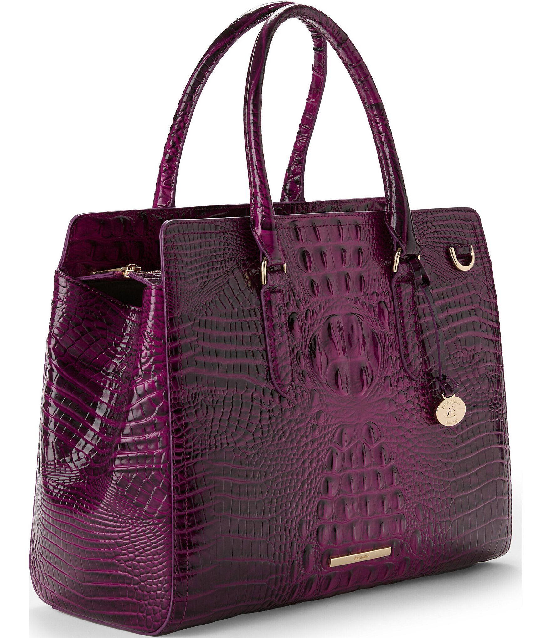 BRAHMIN Melbourne Collection Sugar Plum Finley Leather Carryall Satchel Tote Bag