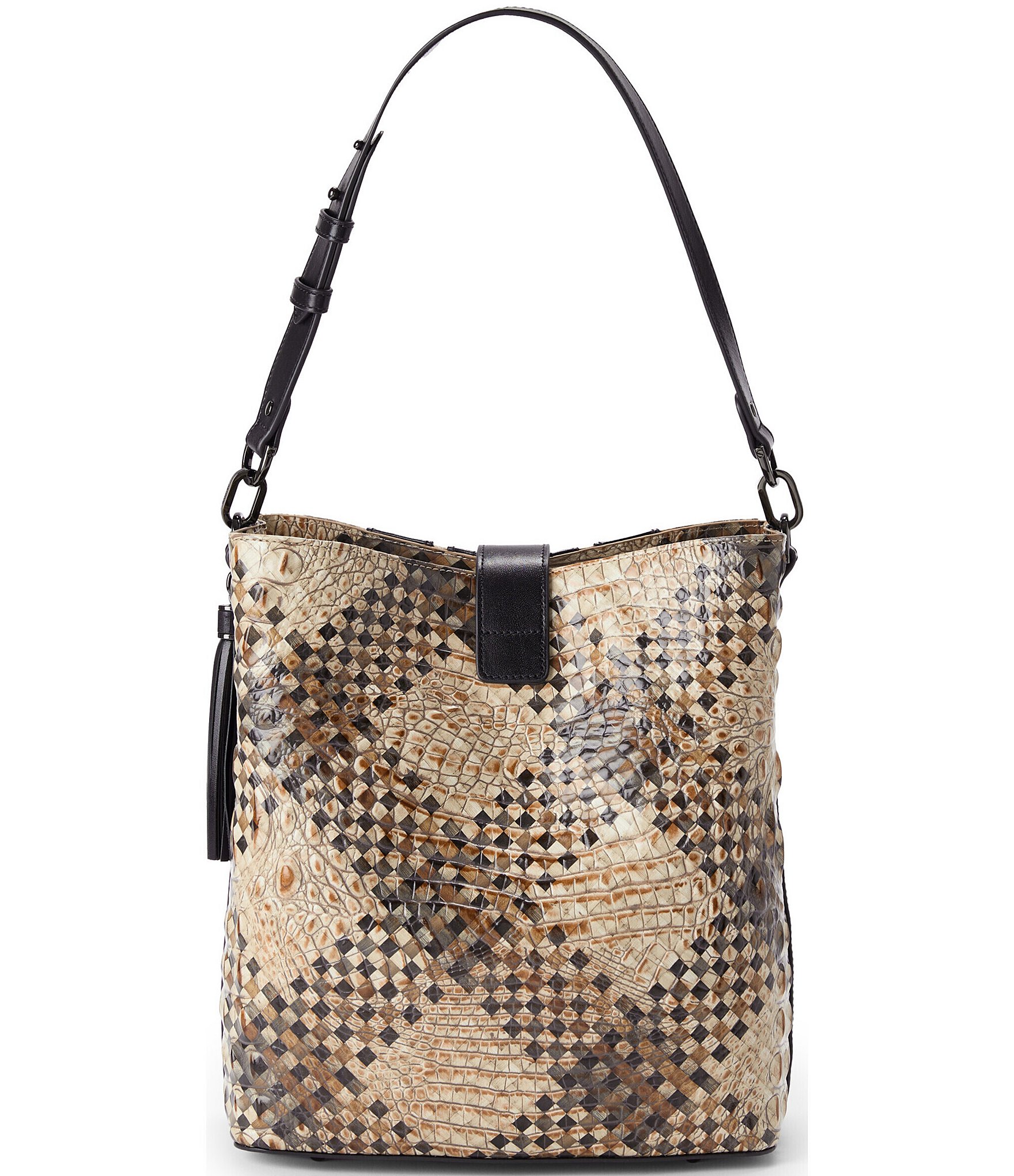 BRAHMIN Melbourne Collection Taupe Fields Celina Bucket Shoulder Bag