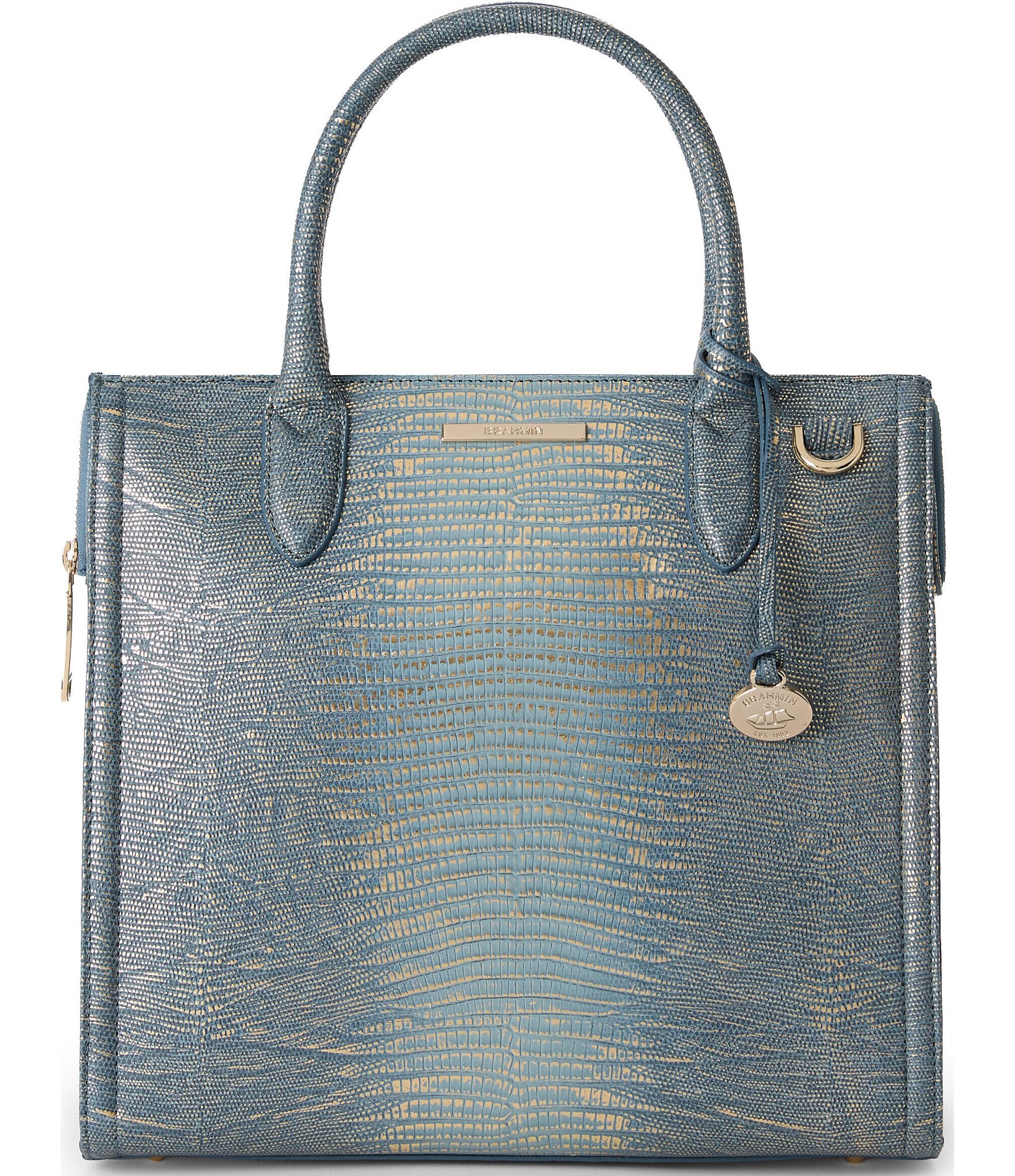 BRAHMIN Moonlit Blue Ballad Lizard Caroline Satchel Bag