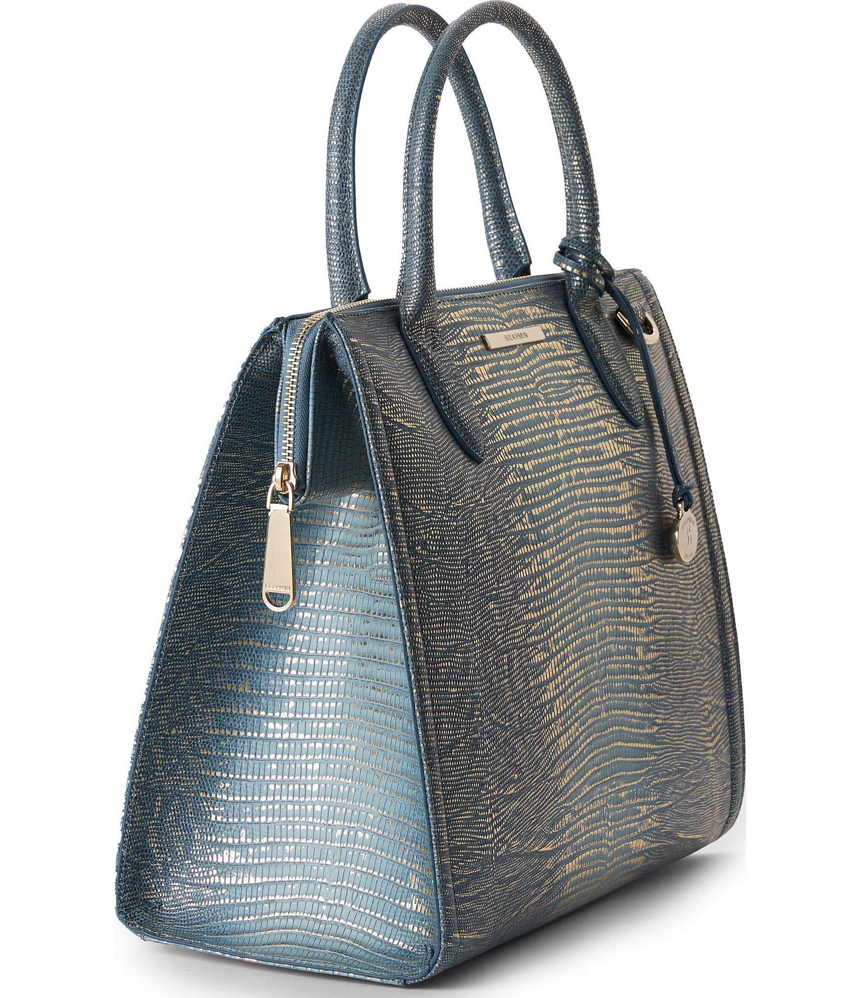 BRAHMIN Moonlit Blue Ballad Lizard Caroline Satchel Bag