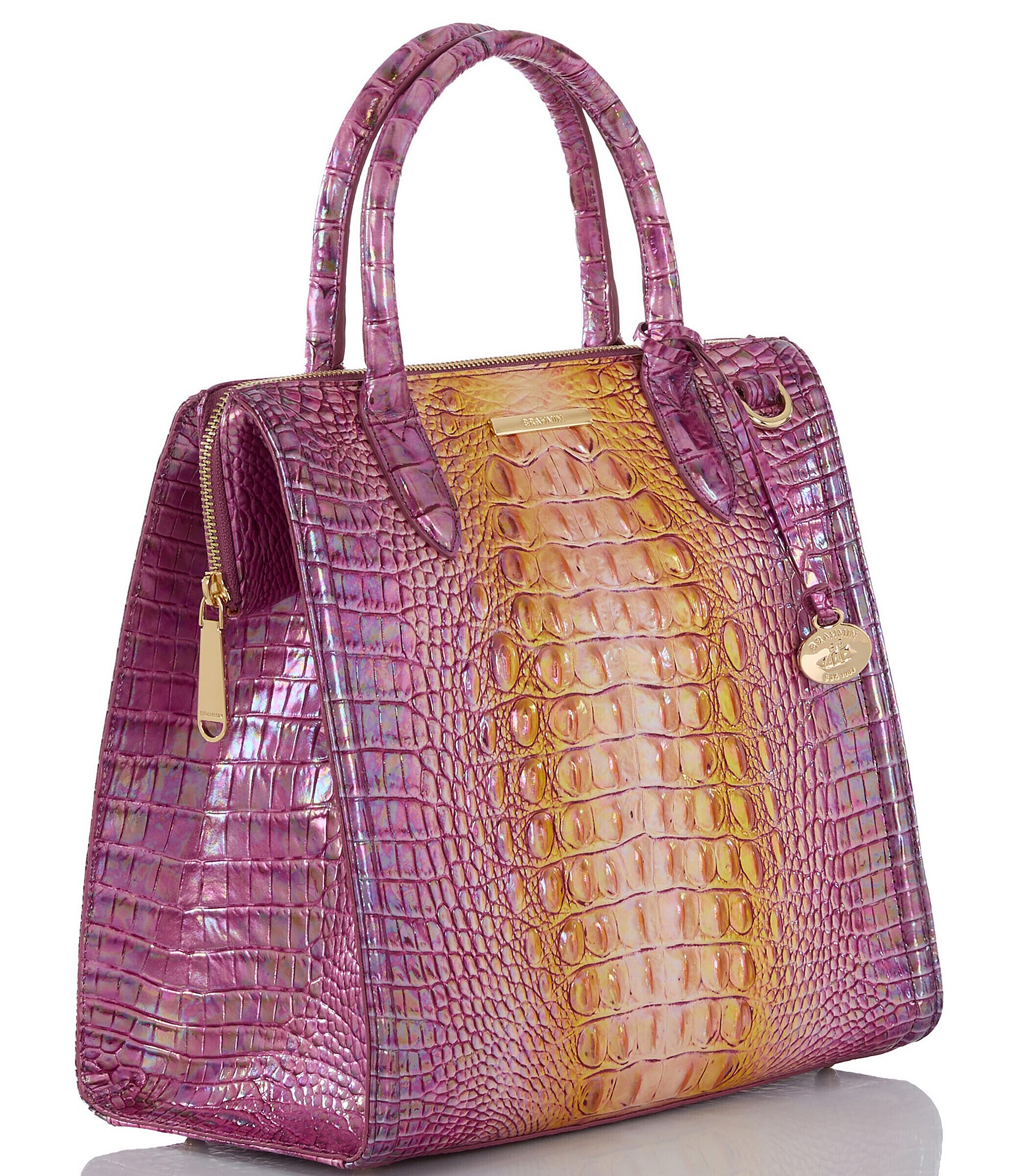 BRAHMIN Ombre Melbourne Collection Grapefruit Caroline Satchel Bag