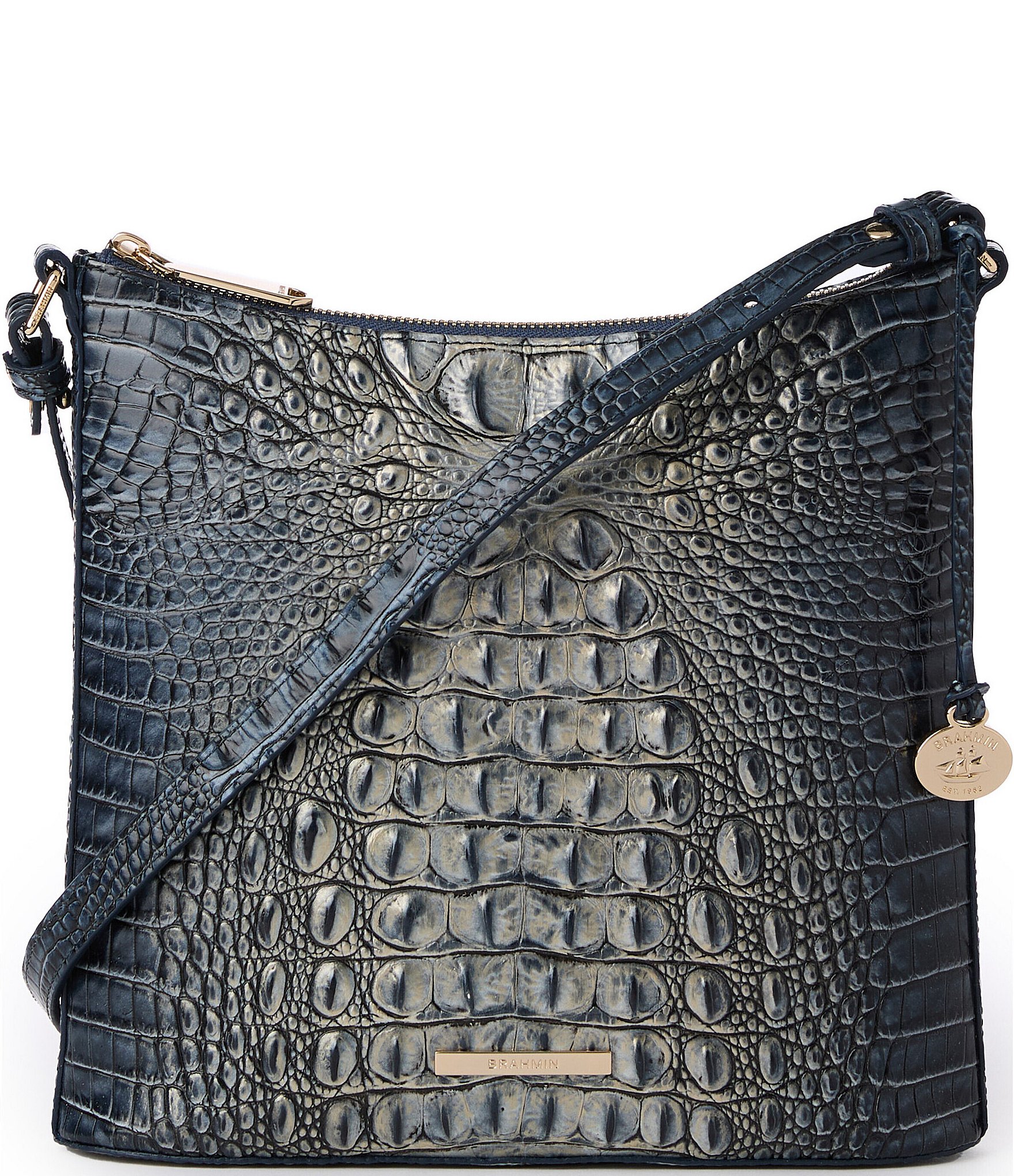 Brahmin Katie Melbourne Embossed Leather Crossbody Twilight Blue