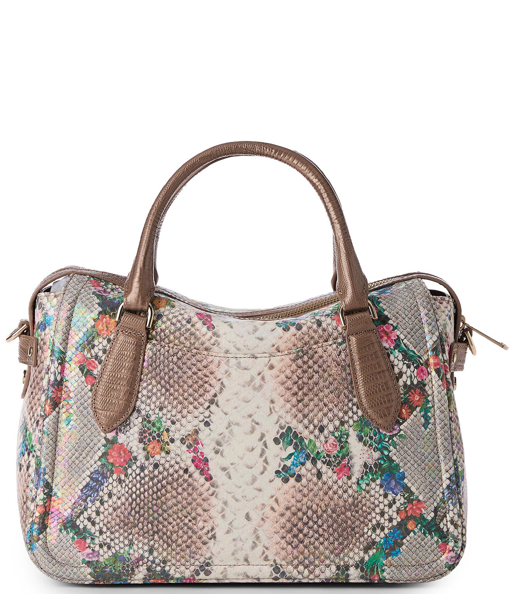BRAHMIN Piaffe Collection Micaela Snake Print Floral Satchel Bag
