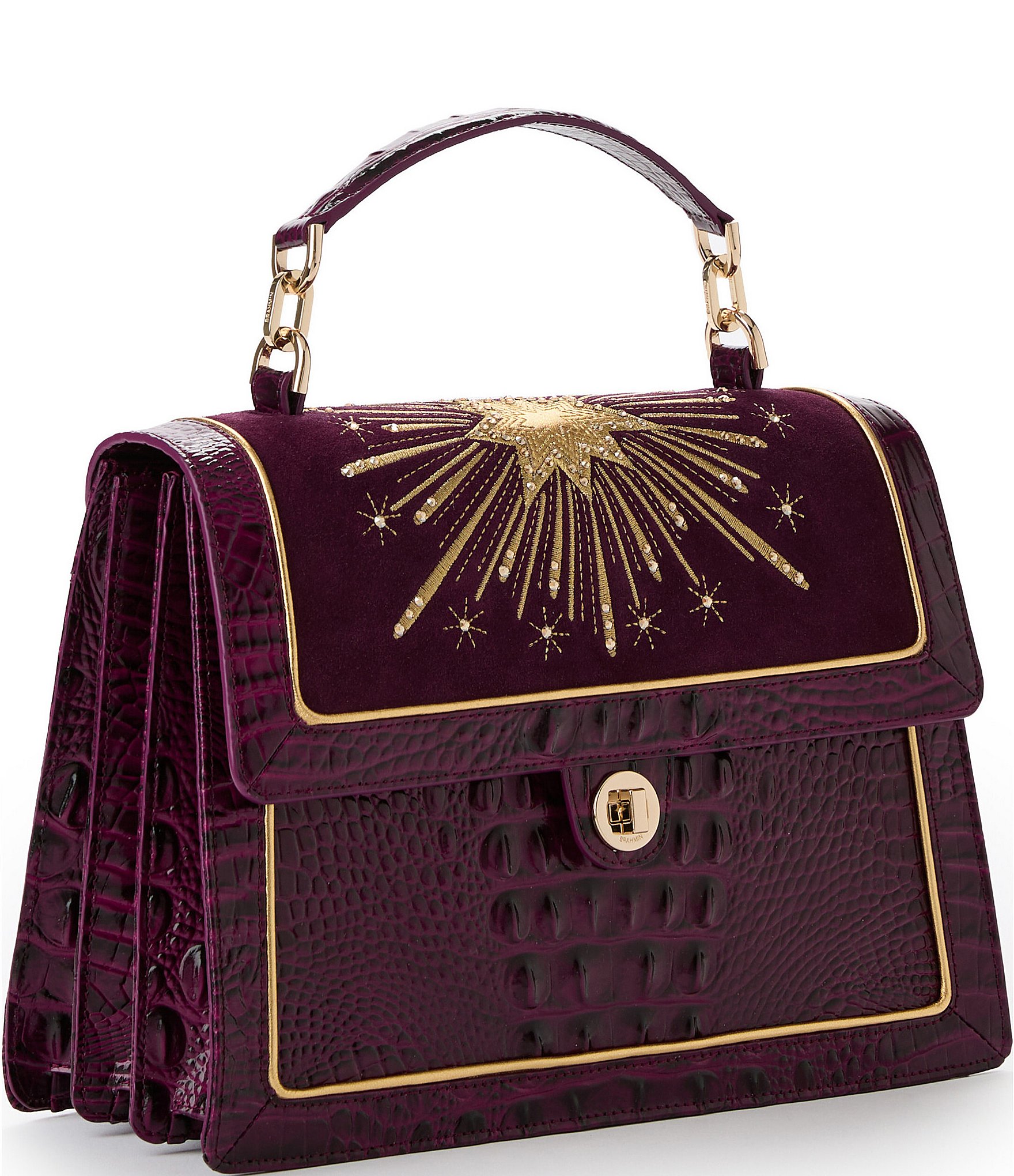 BRAHMIN Revel Collection Sugar Plum Hallie Gold Speckled Star Satchel Bag