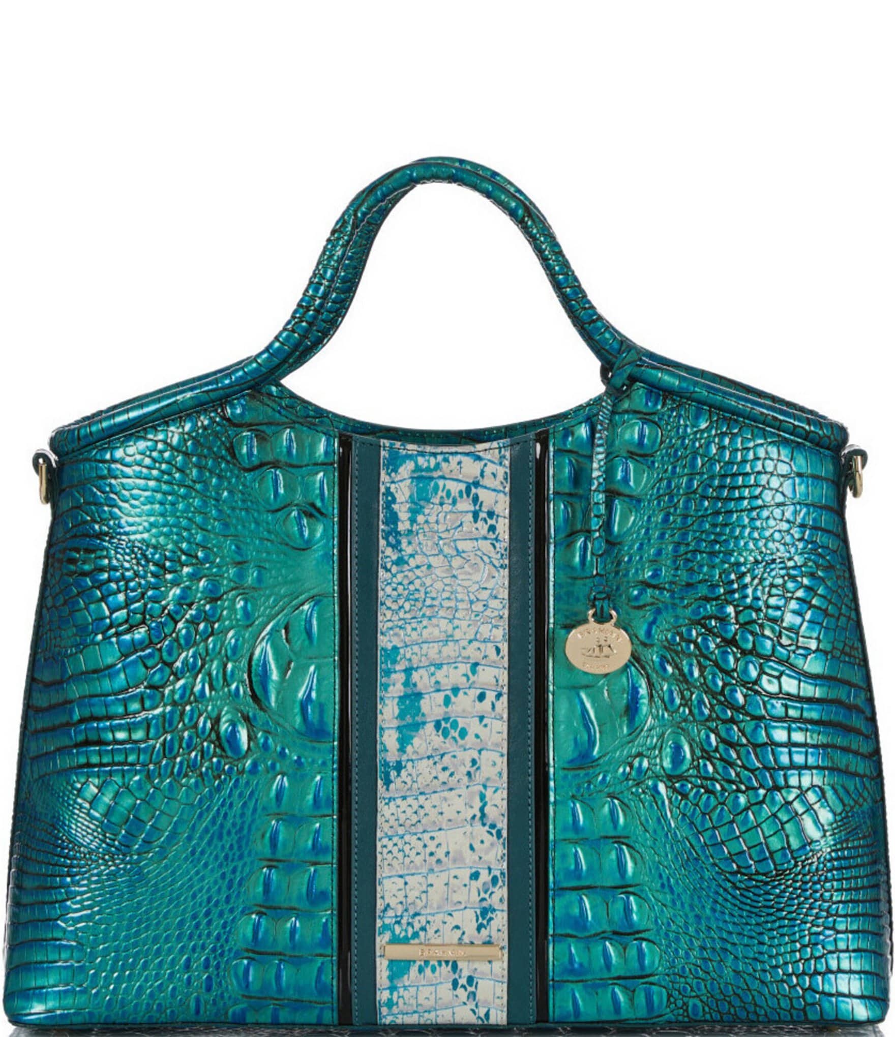 BRAHMIN Shimmer Collection Elaine Colorblock Leather Satchel Bag