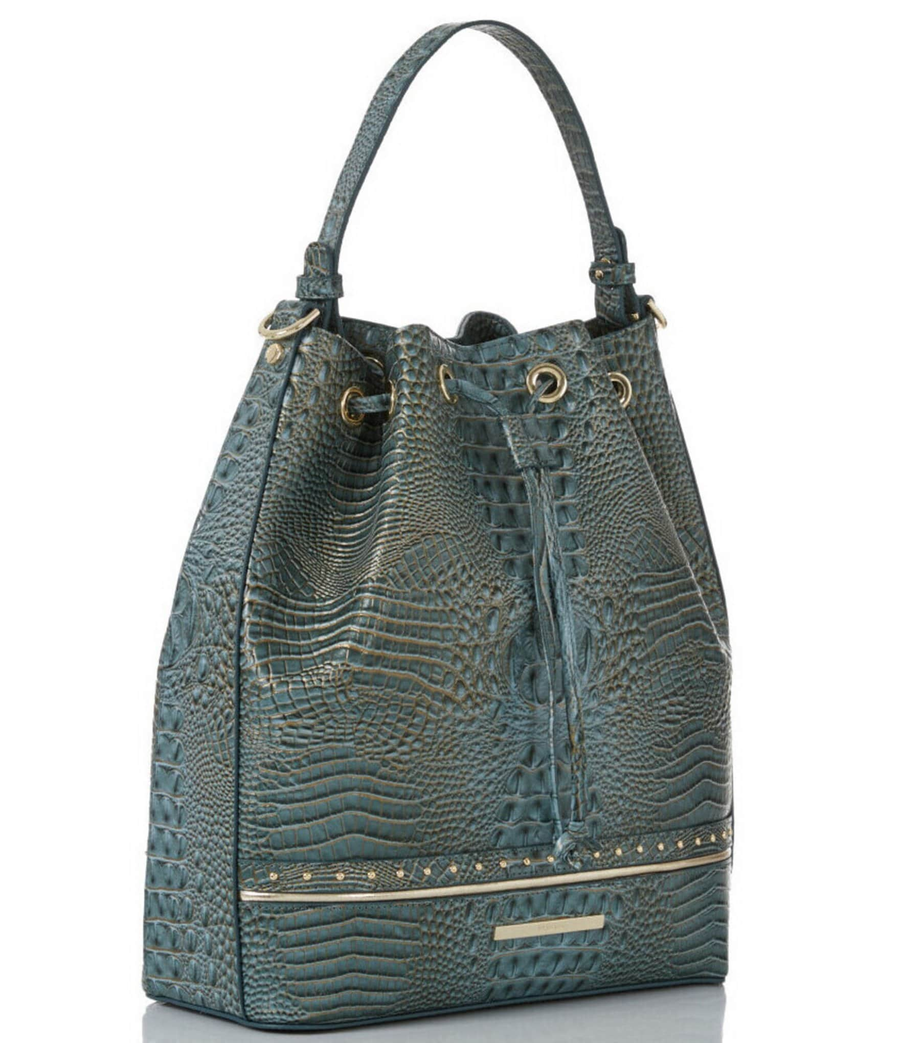 BRAHMIN Stratos Collection Slate Marlowe Drawstring Bucket Bag