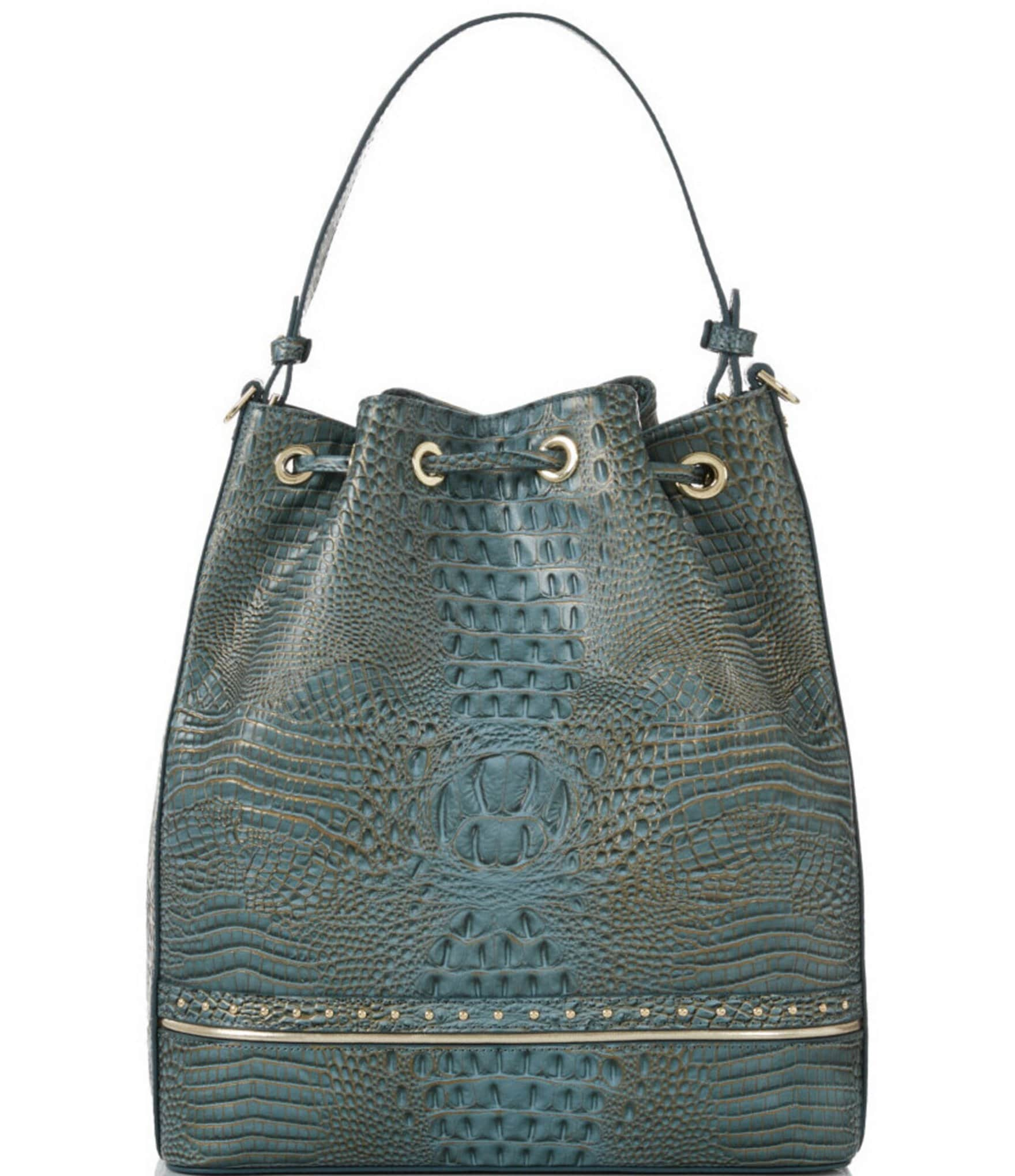 BRAHMIN Stratos Collection Slate Marlowe Drawstring Bucket Bag