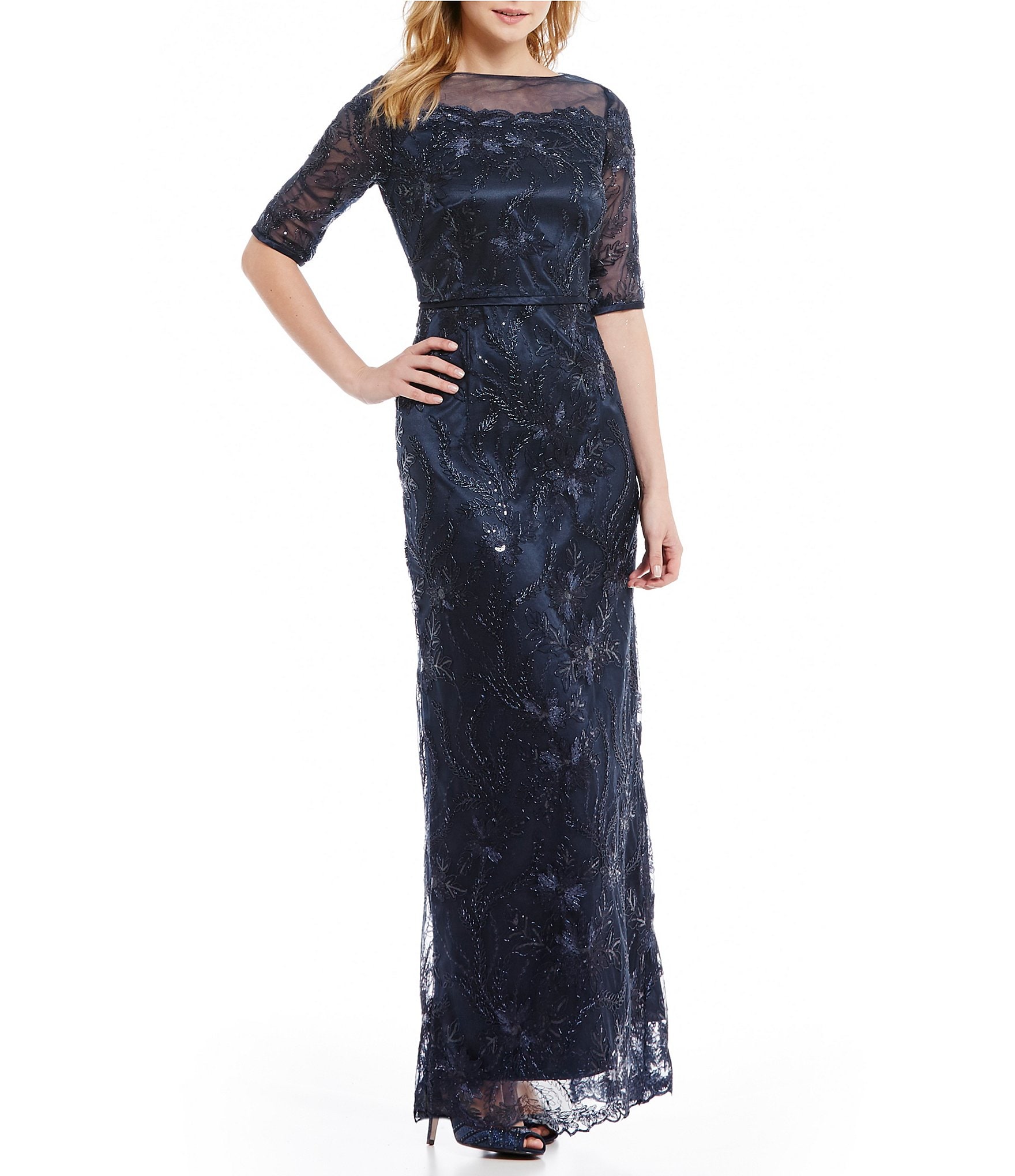embroidered mesh gown