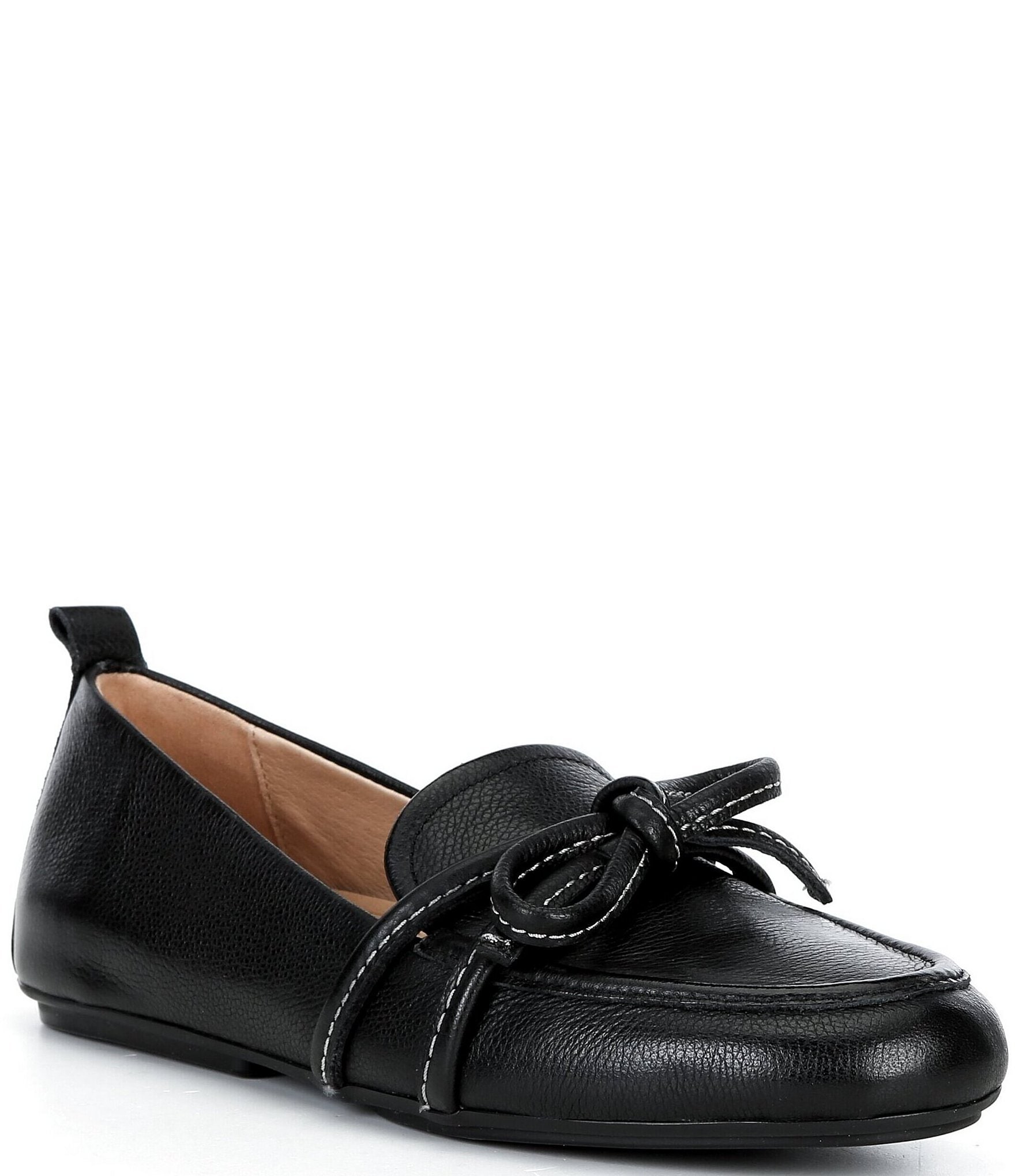 Brioso Diane Leather Bow Slip-On Flat Loafers