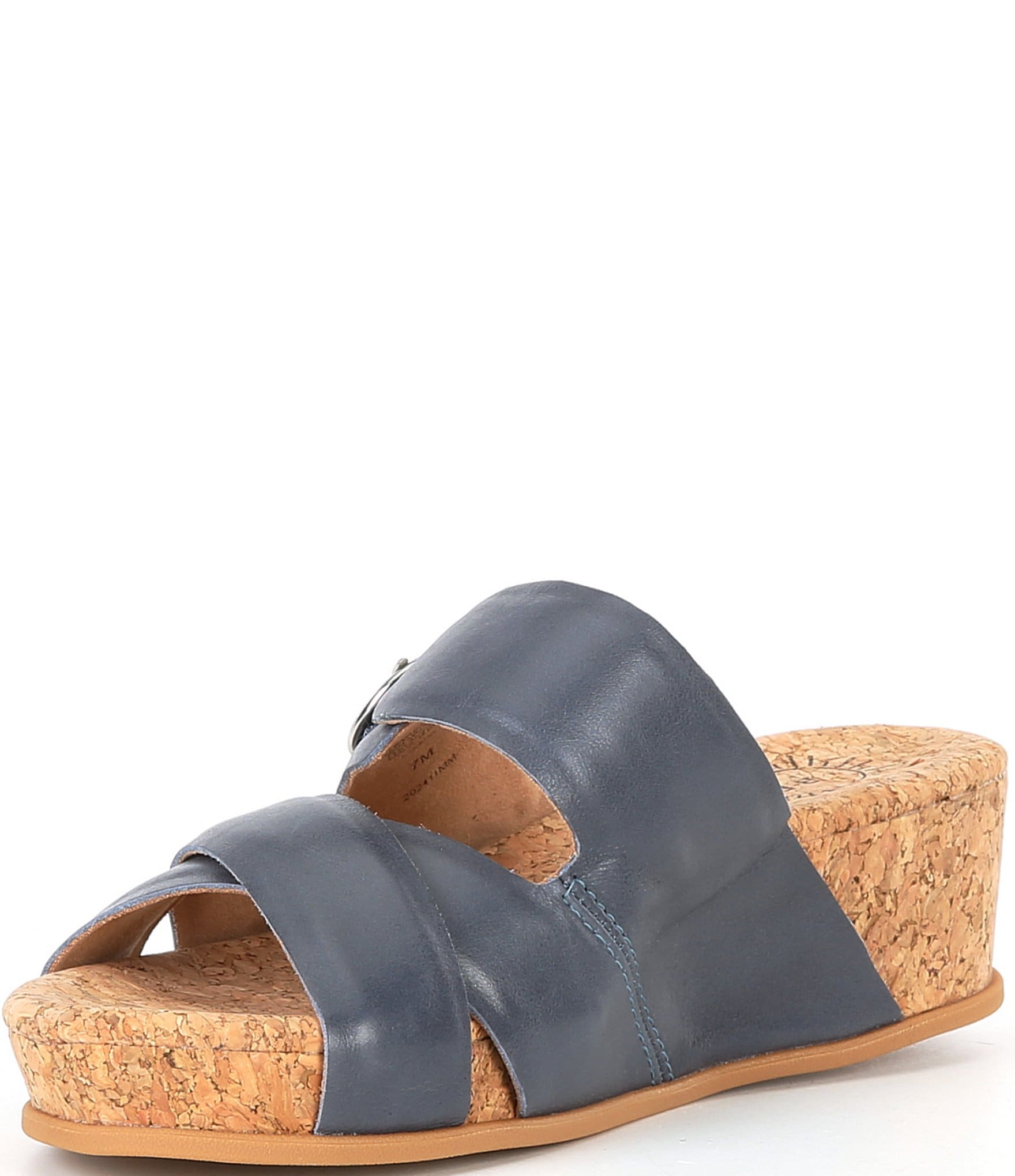 Brioso Ladera Leather Crossband Cork Wedge Slide Sandals