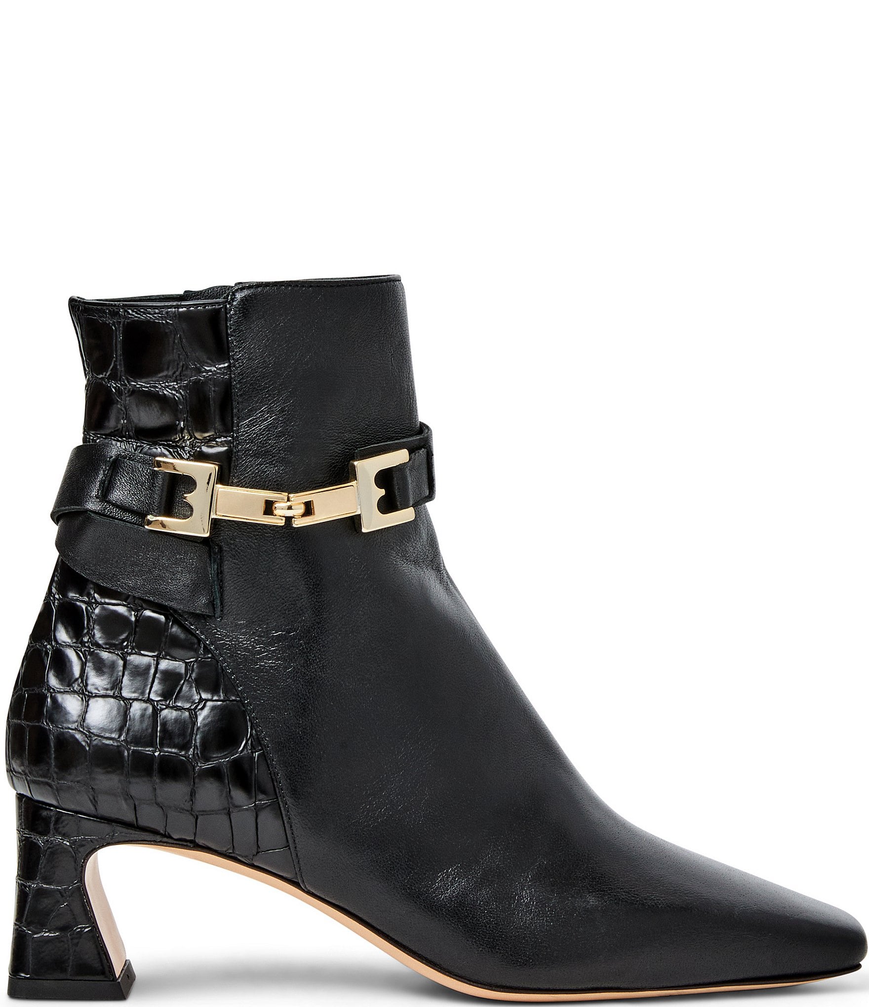 Bruno Magli Opal Croco Print Leather Buckle Hardware Booties