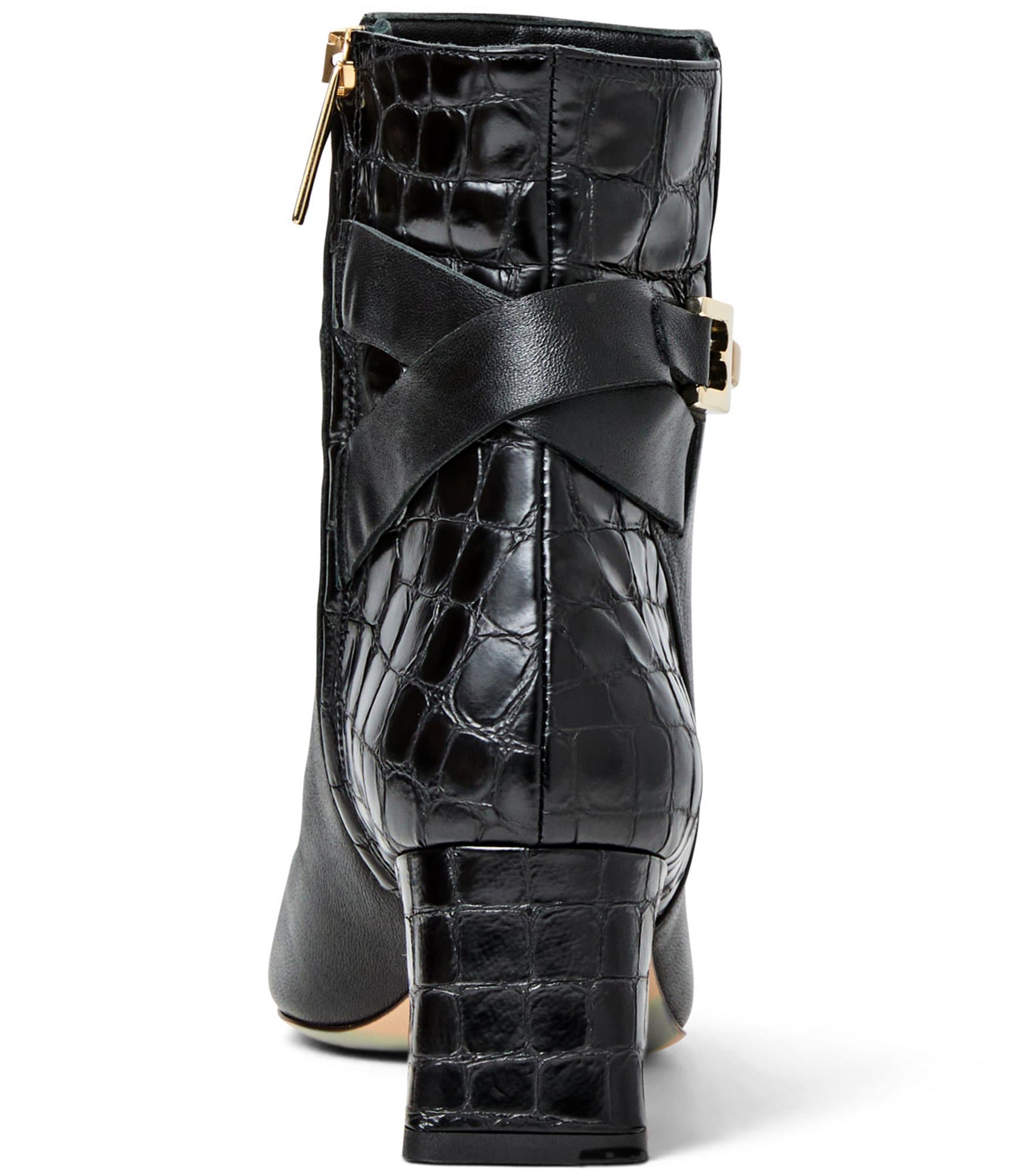 Bruno Magli Opal Croco Print Leather Buckle Hardware Booties