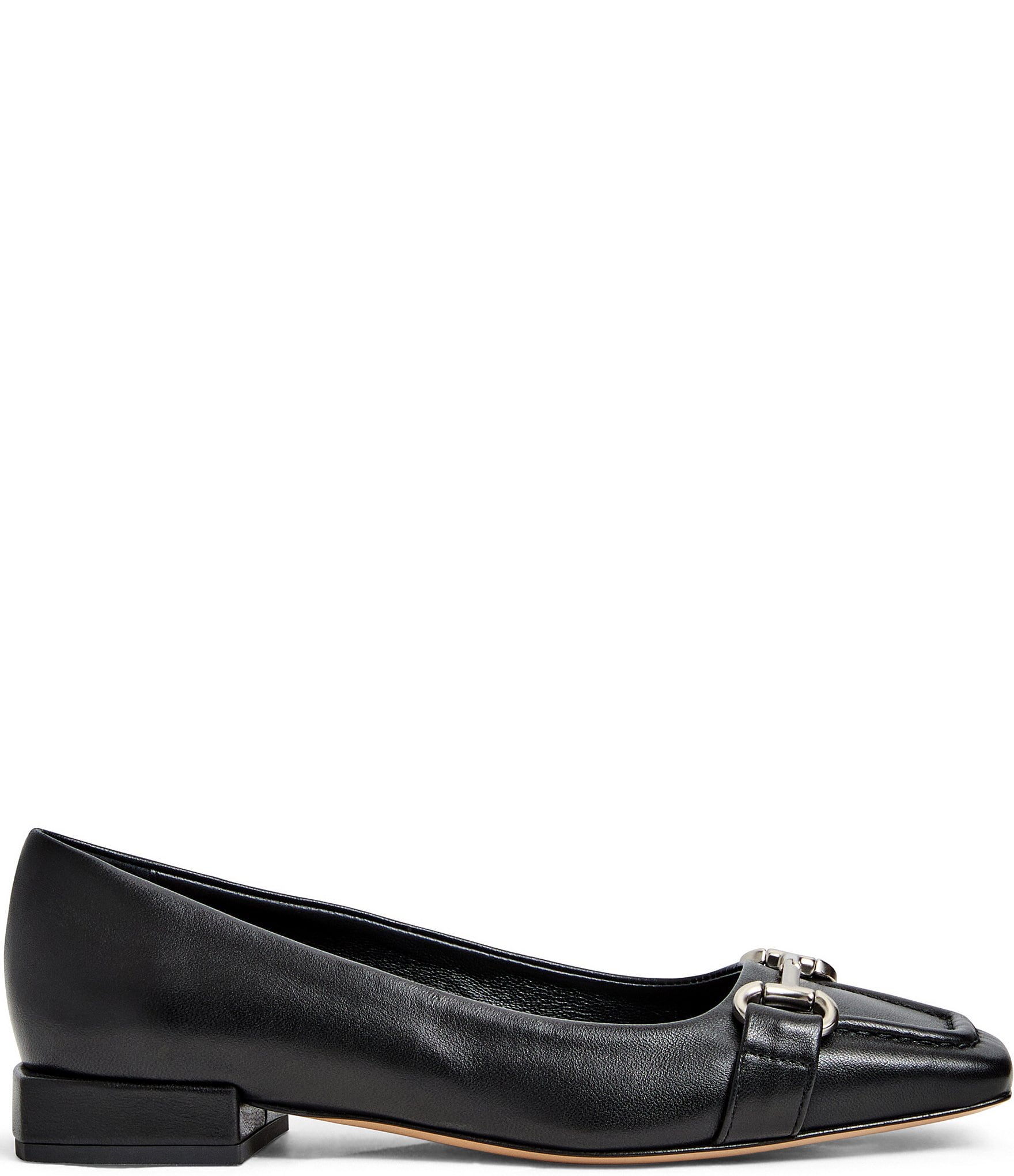 Bruno Magli Perla Leather Bit Buckle Square Toe Flats