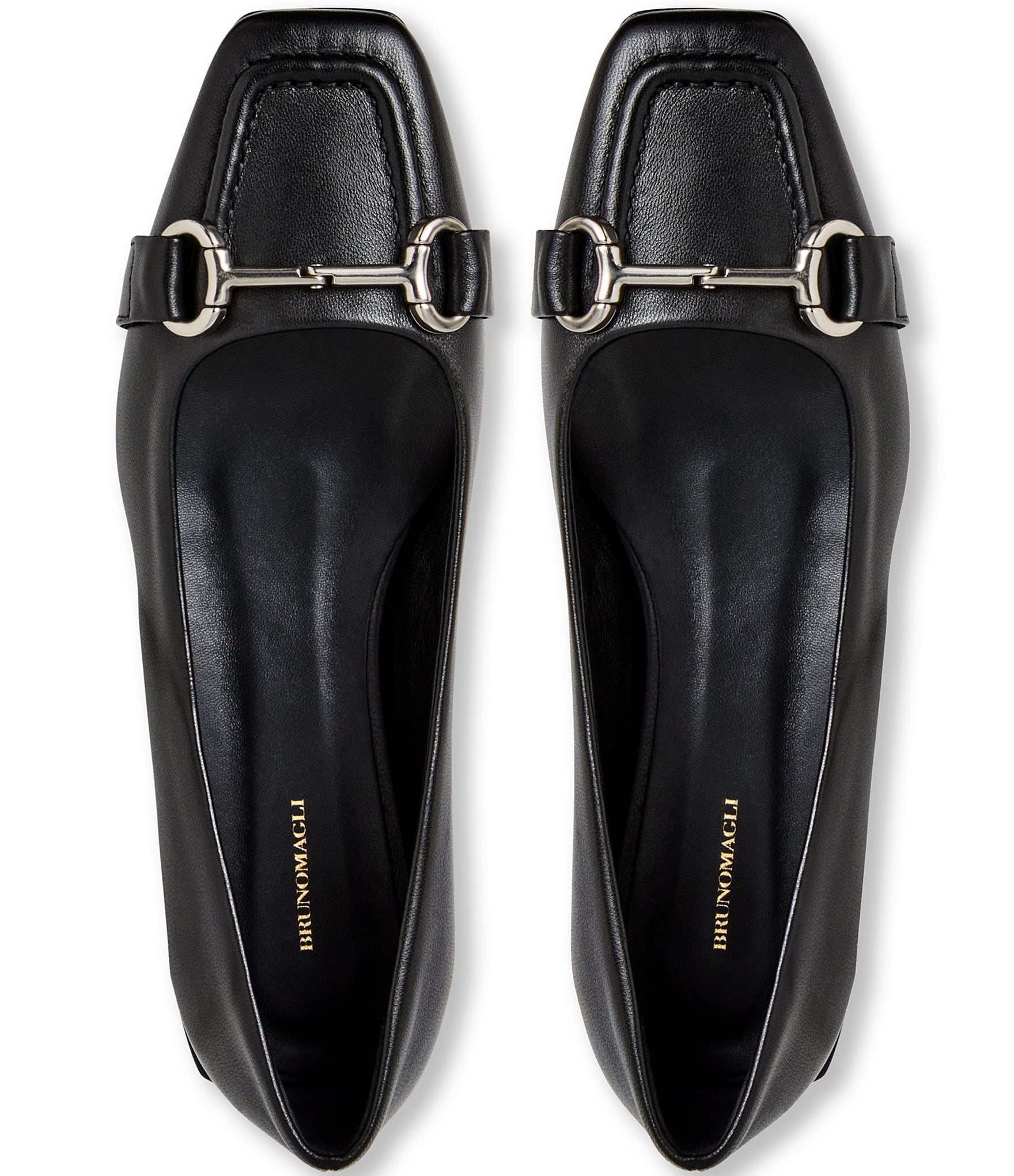 Bruno Magli Perla Leather Bit Buckle Square Toe Flats