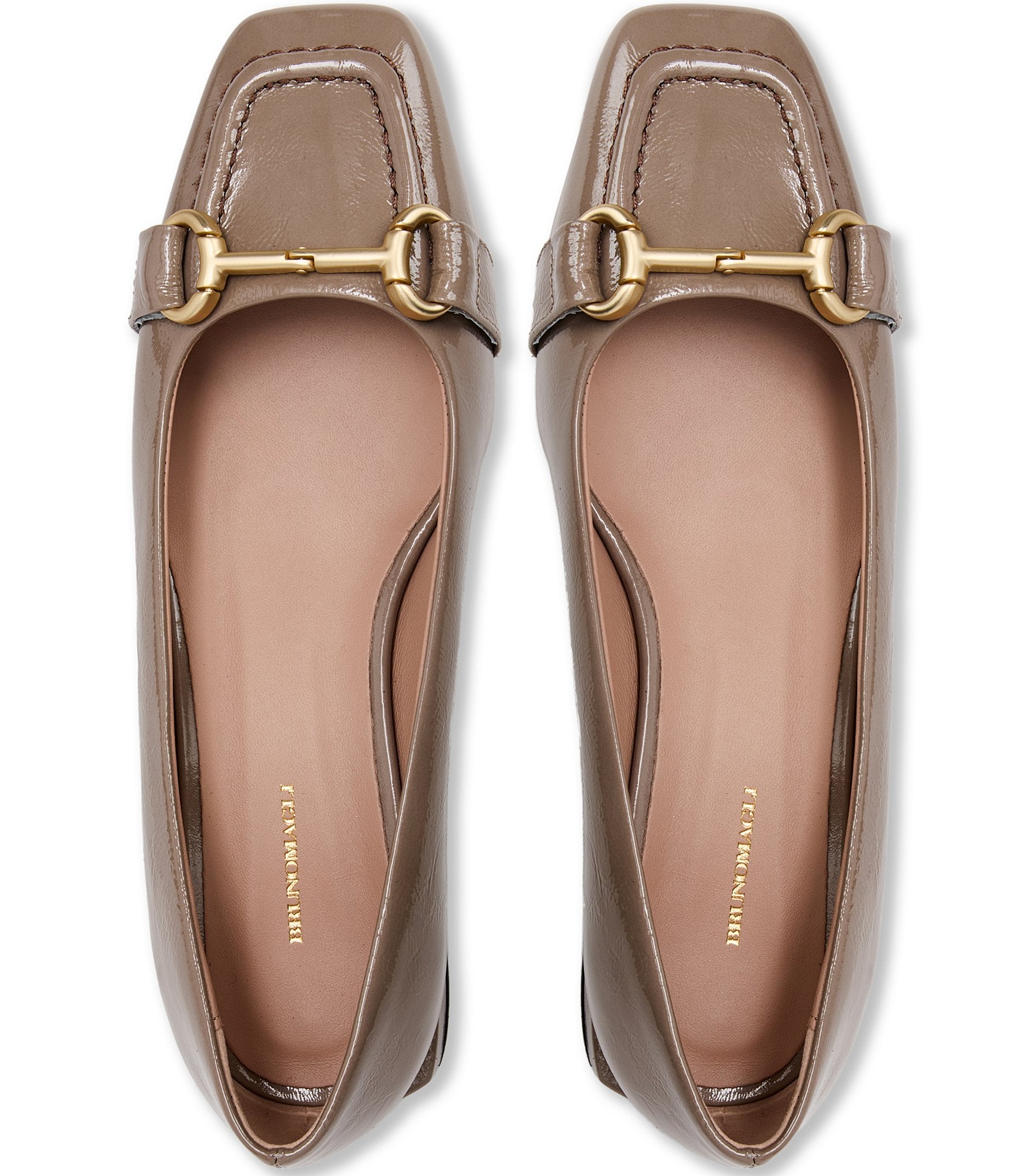 Bruno Magli Perla Patent Leather Bit Buckle Square Toe Flats