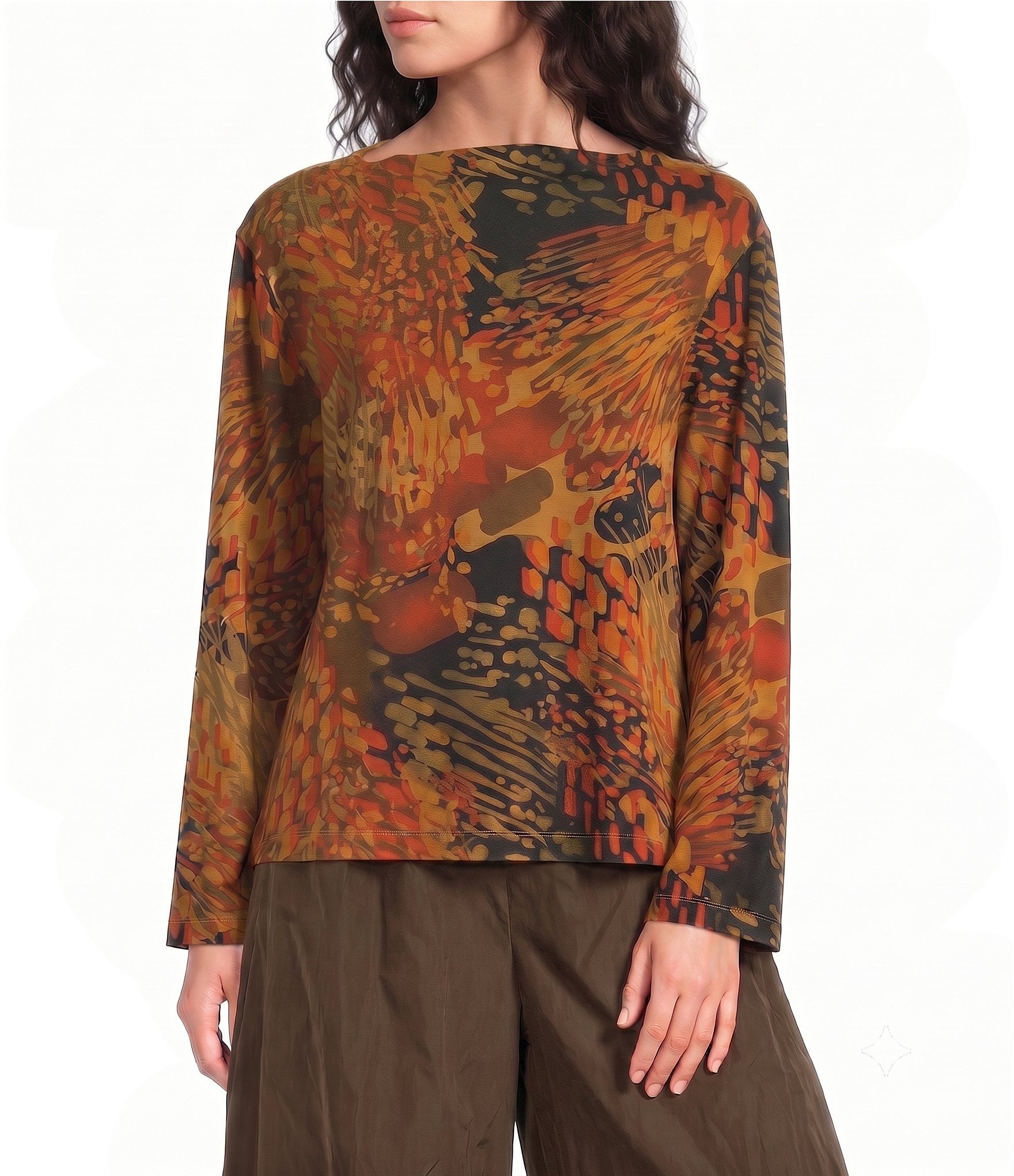 Bryn Walker Belen Encanto Print Drape Collar Long Sleeve Shirt