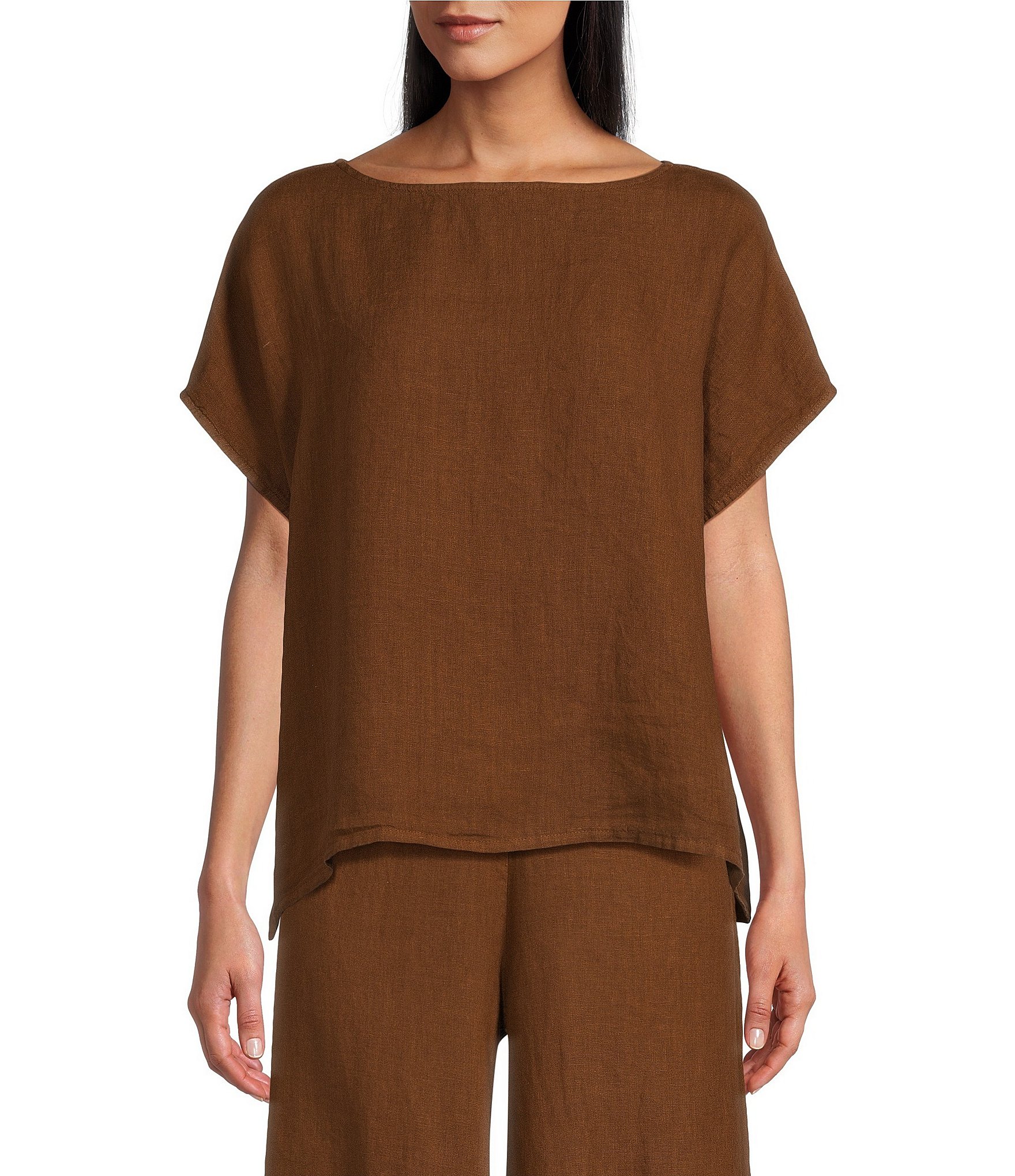 Bryn Walker Bess Light Linen Boat Neck Short Sleeve Coordinating Boxy ...