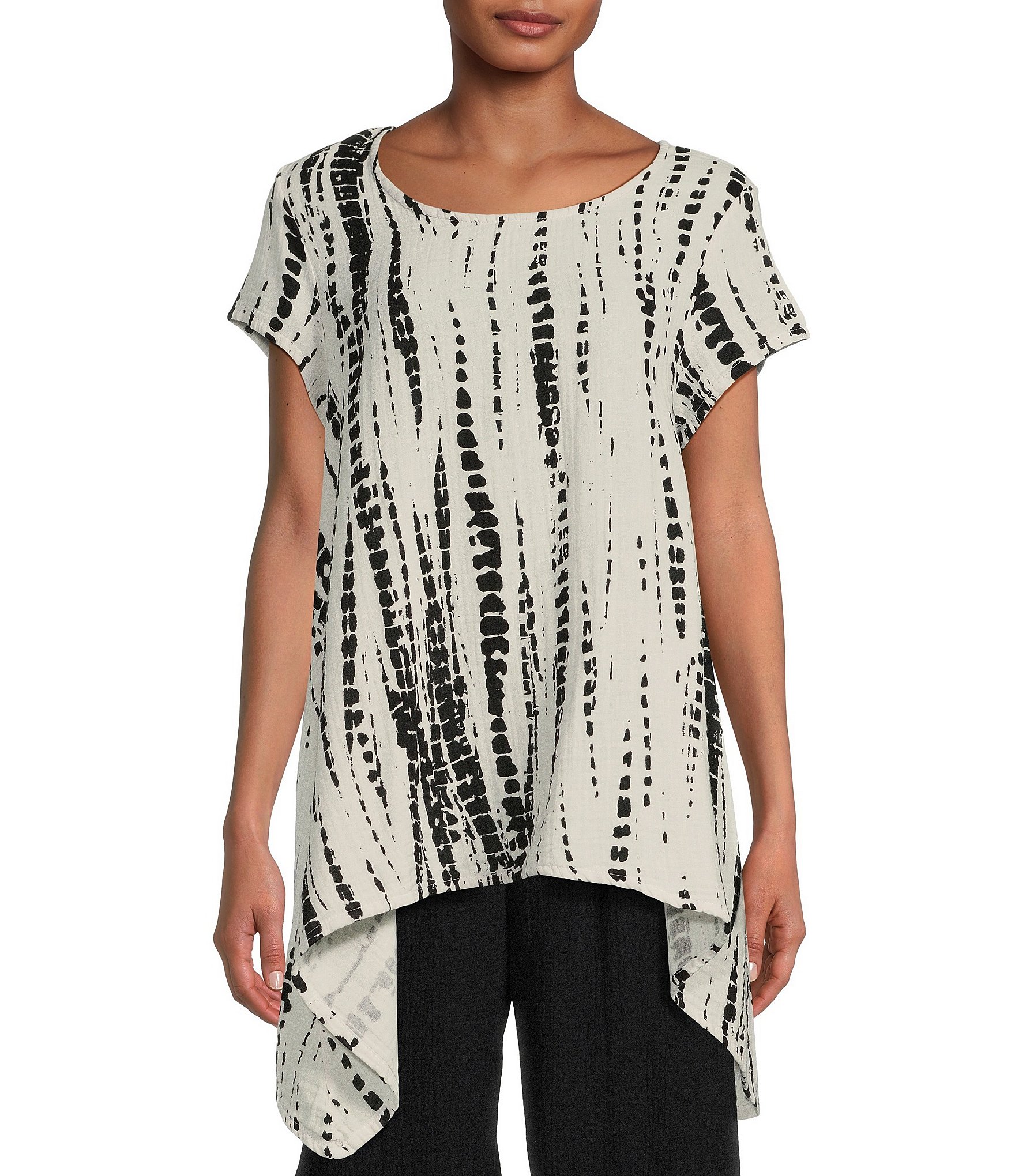 Bryn Walker Charlie Abstract Bamboo Print Short Sleeve Side Draped Hem ...