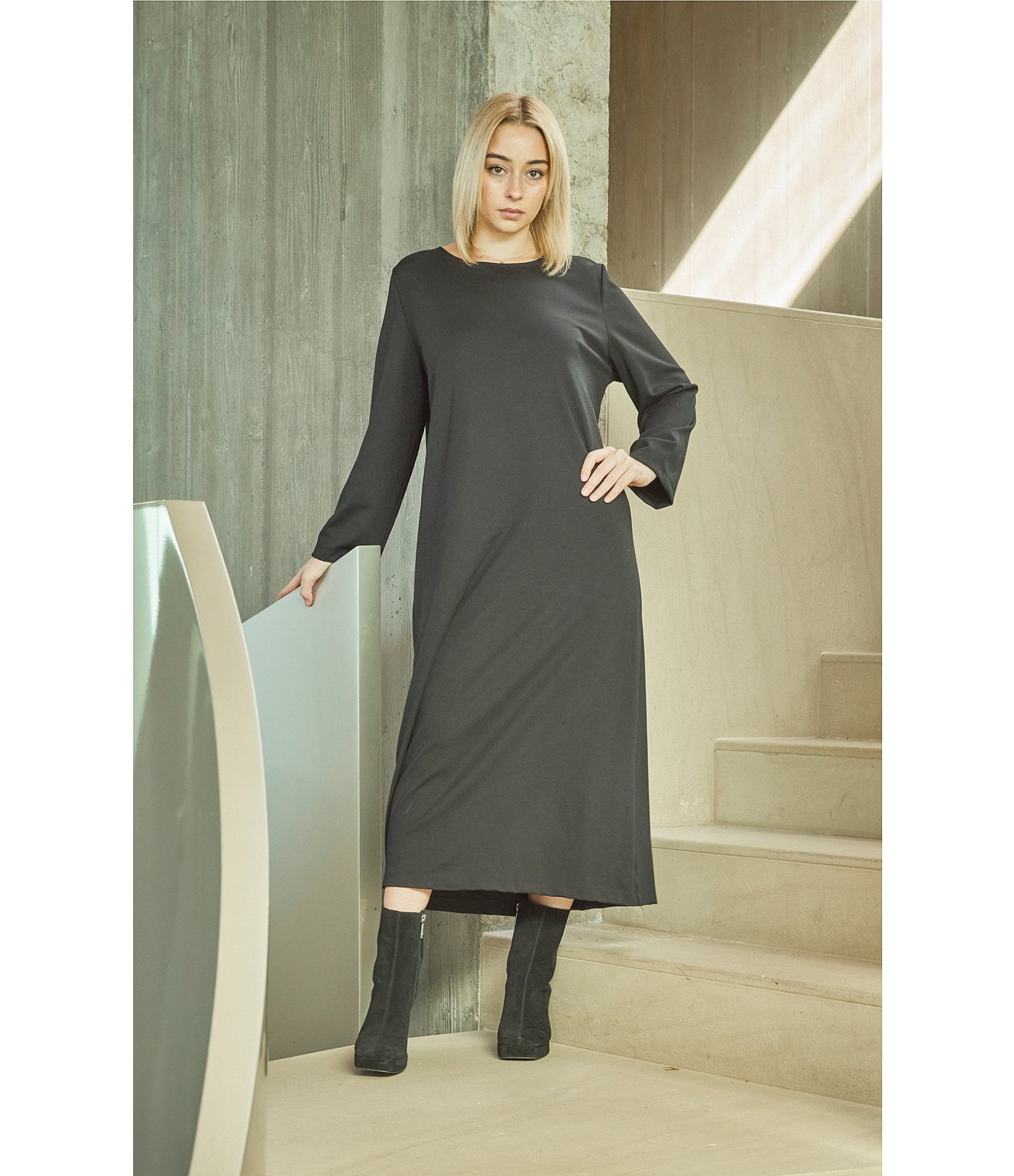 Bryn Walker Connor Ponti Round Neck Long Sleeve A-Line Dress