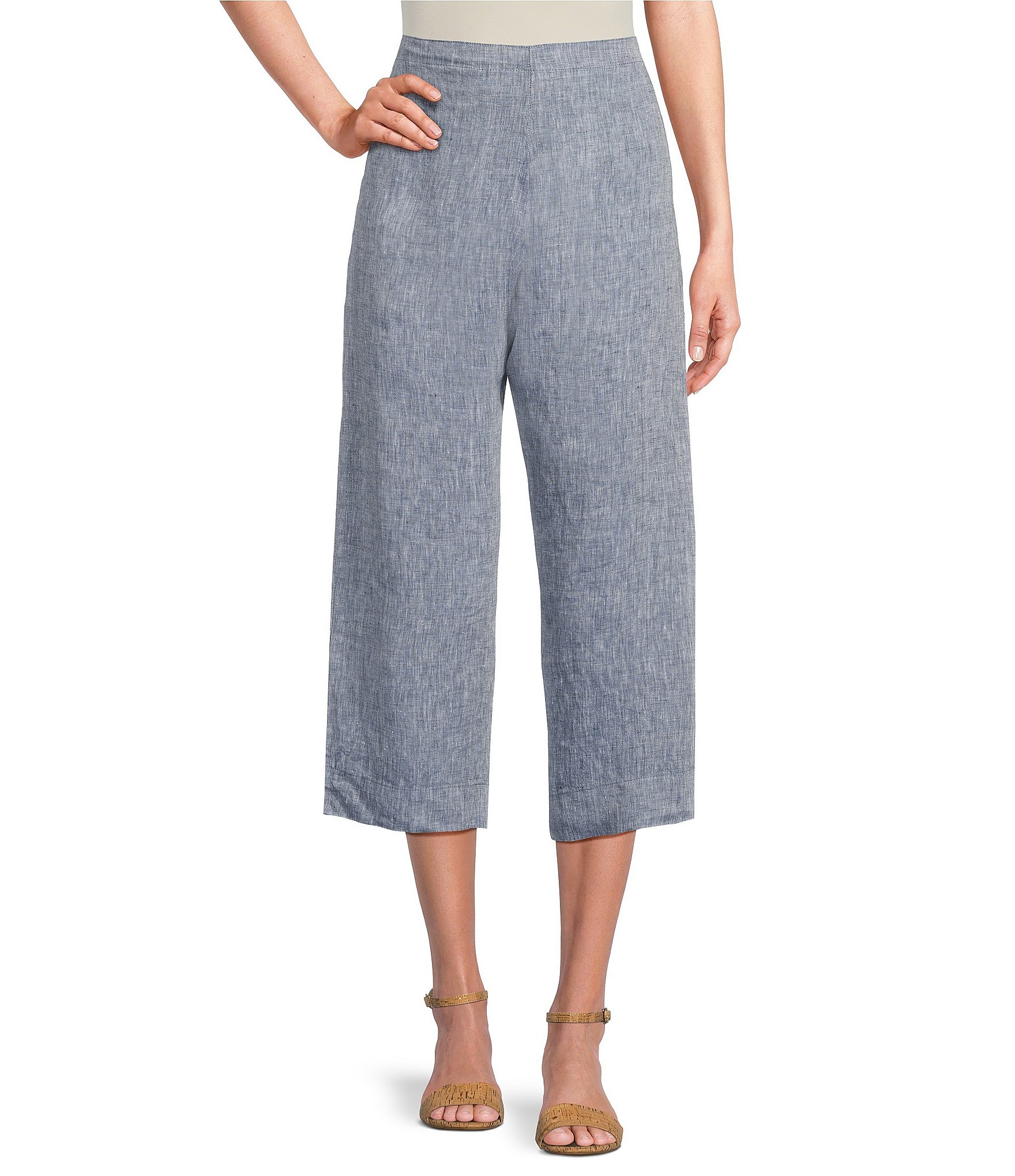 Bryn Walker Cross-Dyed Linen Wide Leg Pull-On Cropped Pants | Dillard's