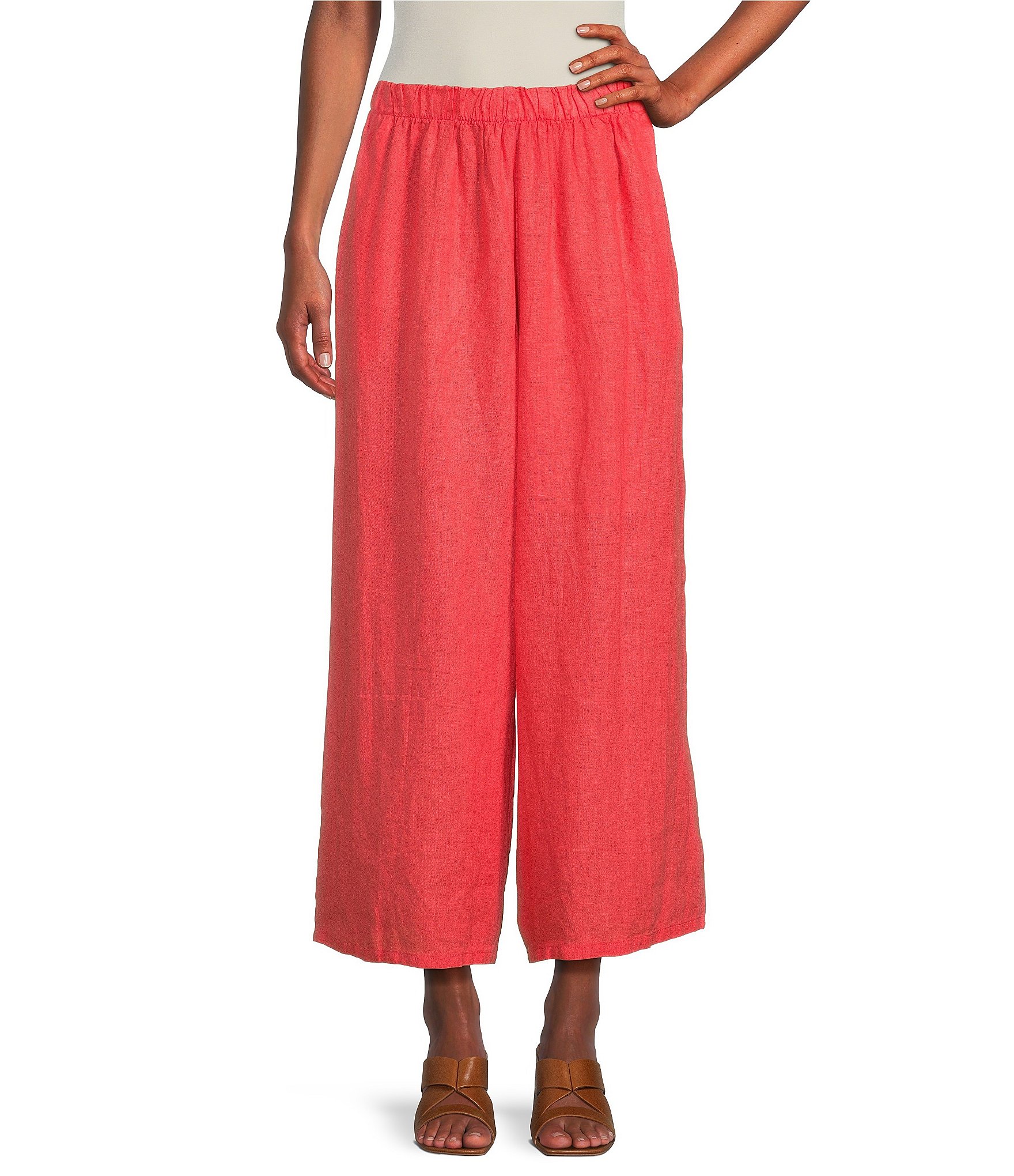 Bryn Walker Flood Light Linen Wide Leg Pull-On Coordinating Crop Pants ...