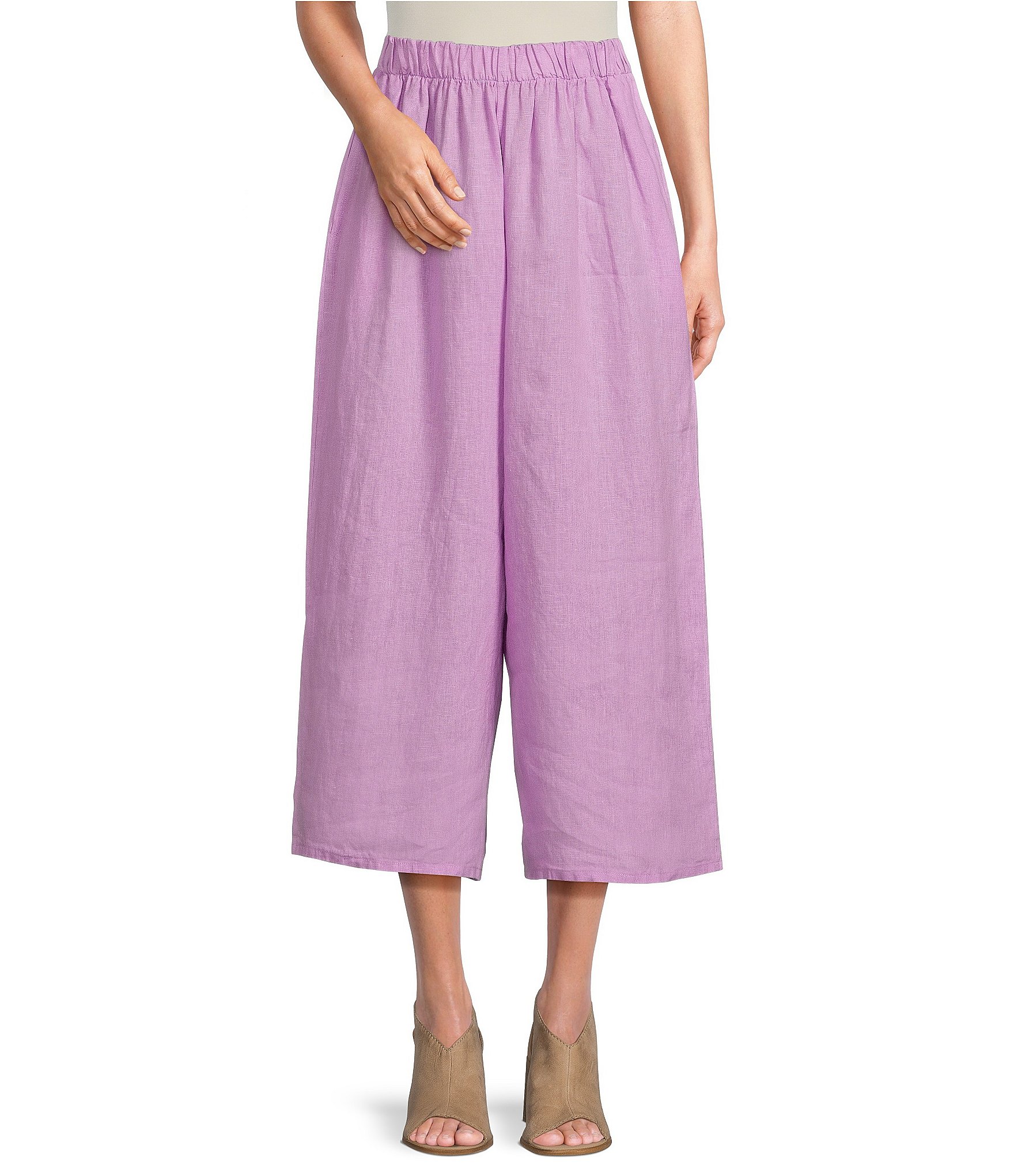 Bryn Walker Flood Linen Wide-Leg Pocketed Pull-On Cropped Pants | Dillard's