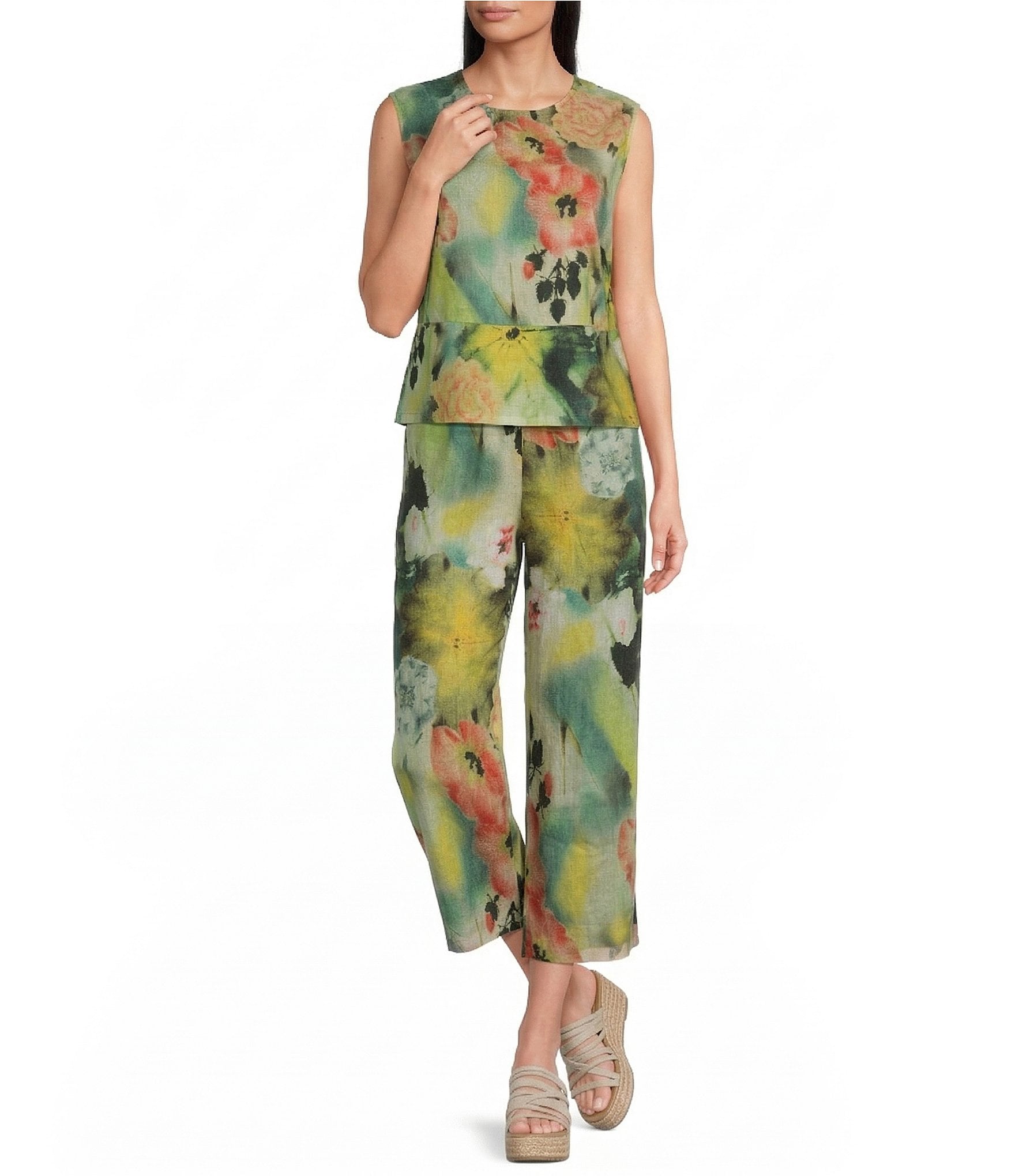 Bryn Walker Giardino Print Round Neck Sleeveless Basic Tank