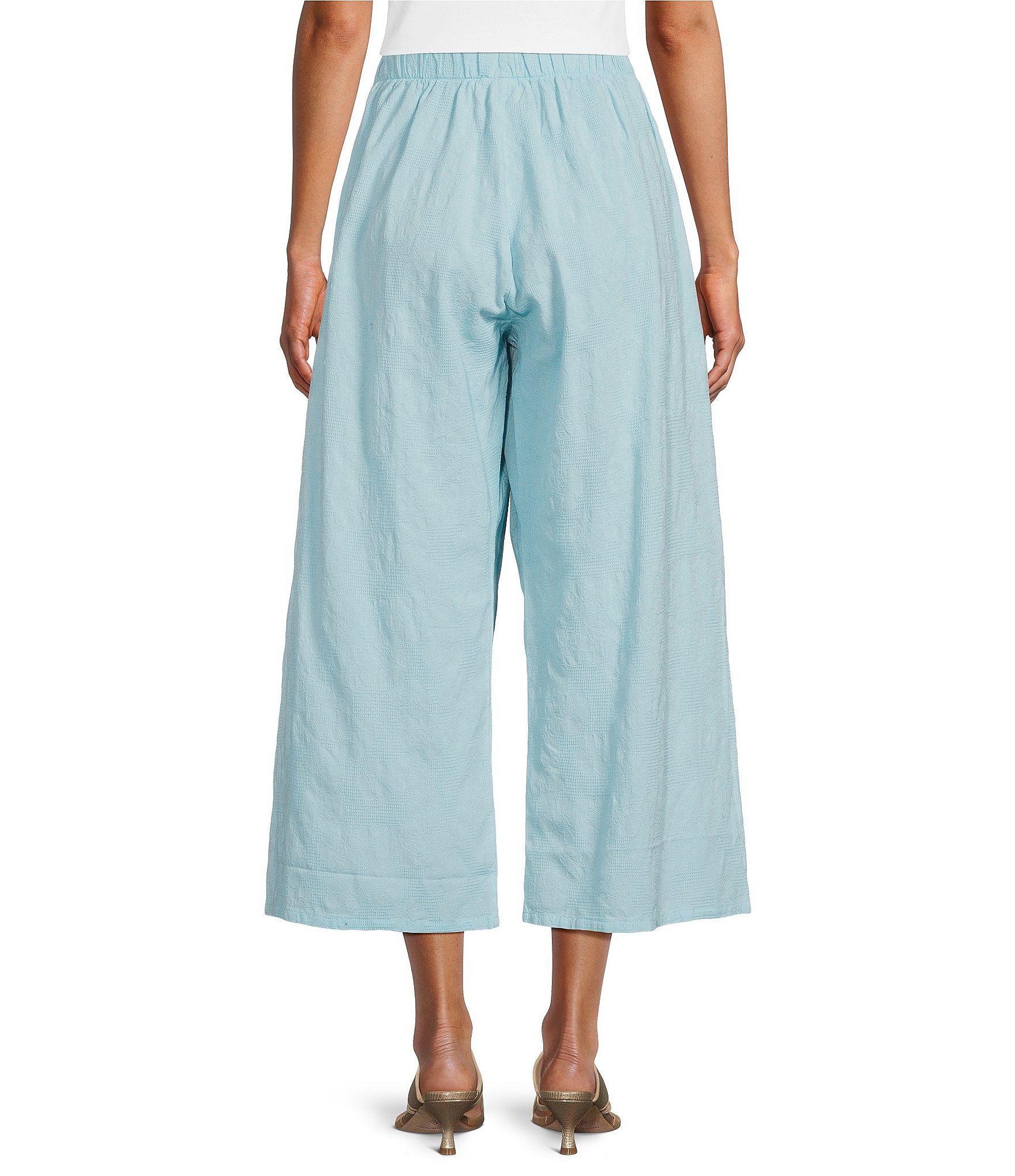 Bryn Walker Jacquard Cotton Floral Wide Leg Pocketed Pull-On Cropped Coordinating Pants