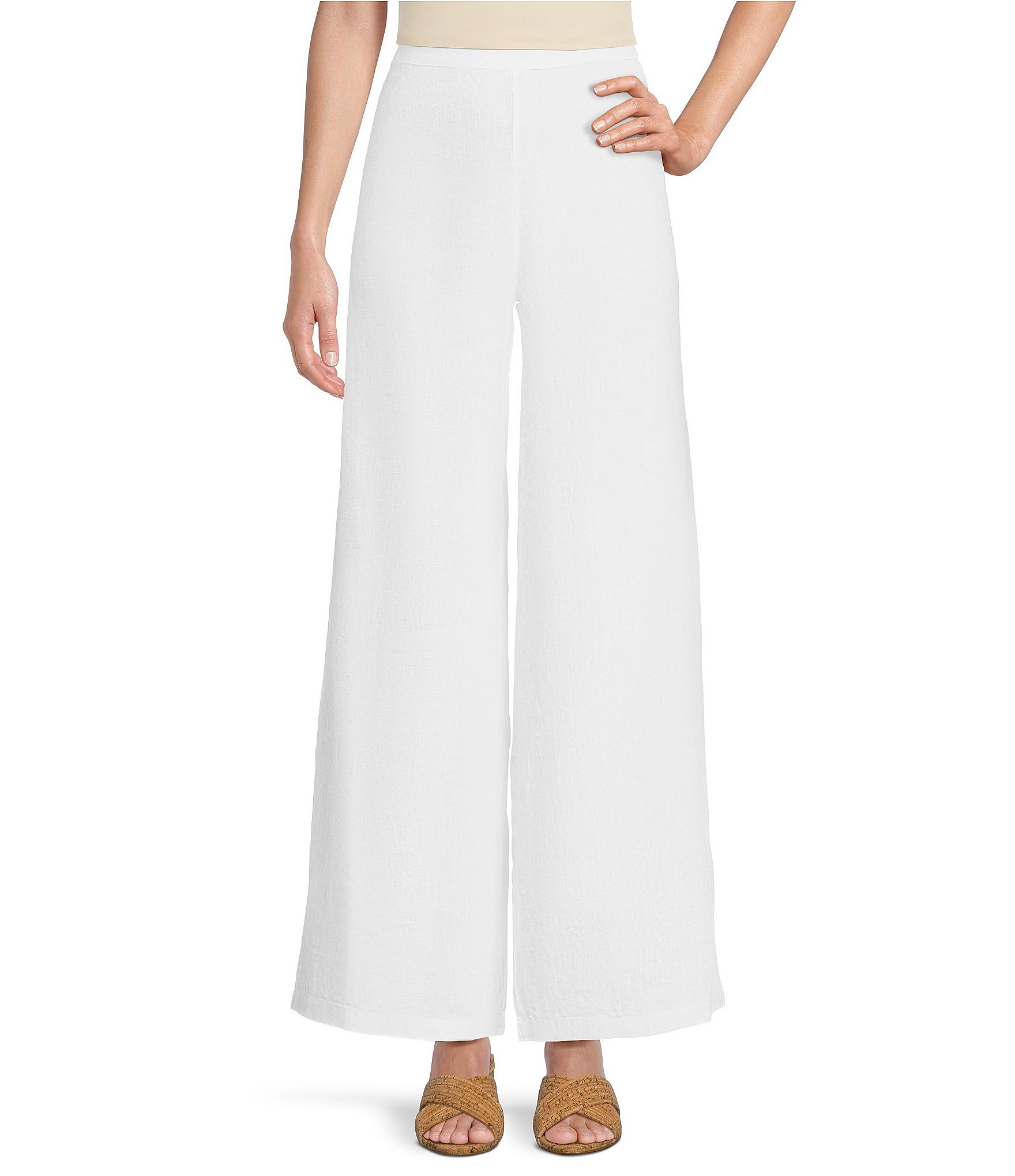 Bryn Walker Light Linen Wide-Leg Pull-On Long Full Length Pants | Dillard's