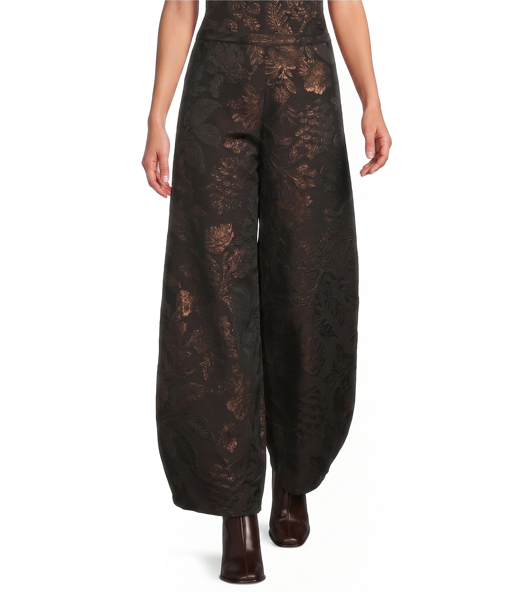 Bryn Walker Medina Metallic Floral Jacquard Wide Leg Lantern Coordinating Pants
