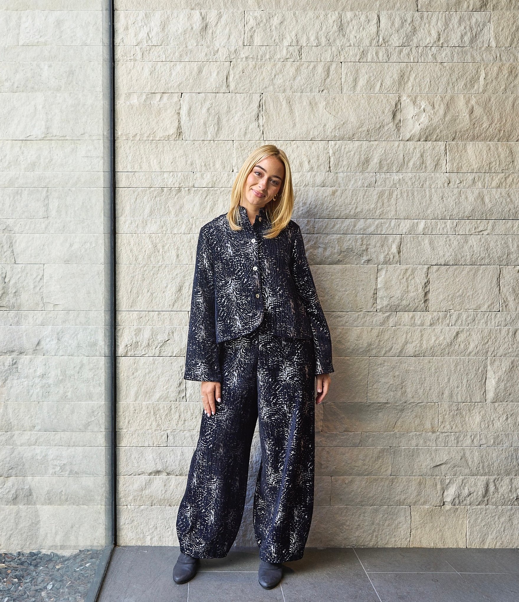 Bryn Walker Medina Velvet Chenille Printed Wide Leg Coordinating Pull-On Pants
