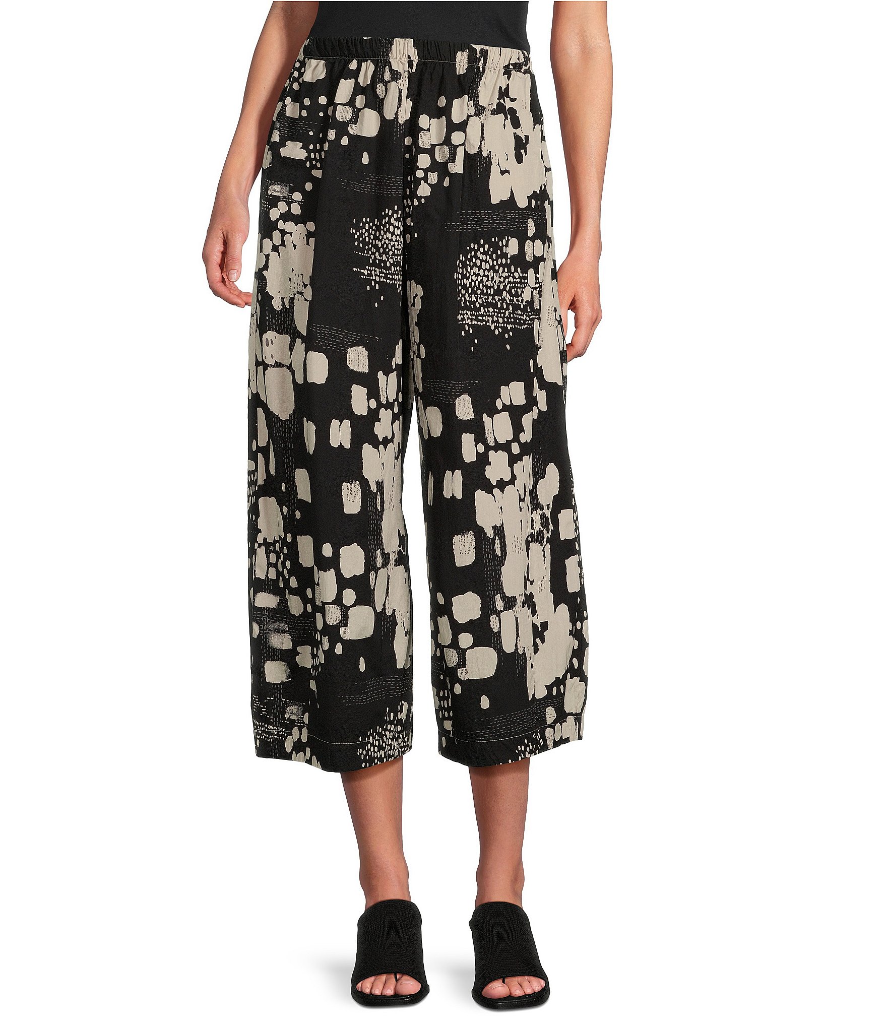 Bryn Walker Organic Cotton Poplin Printed Wide-Leg Cropped Pull-On Pants