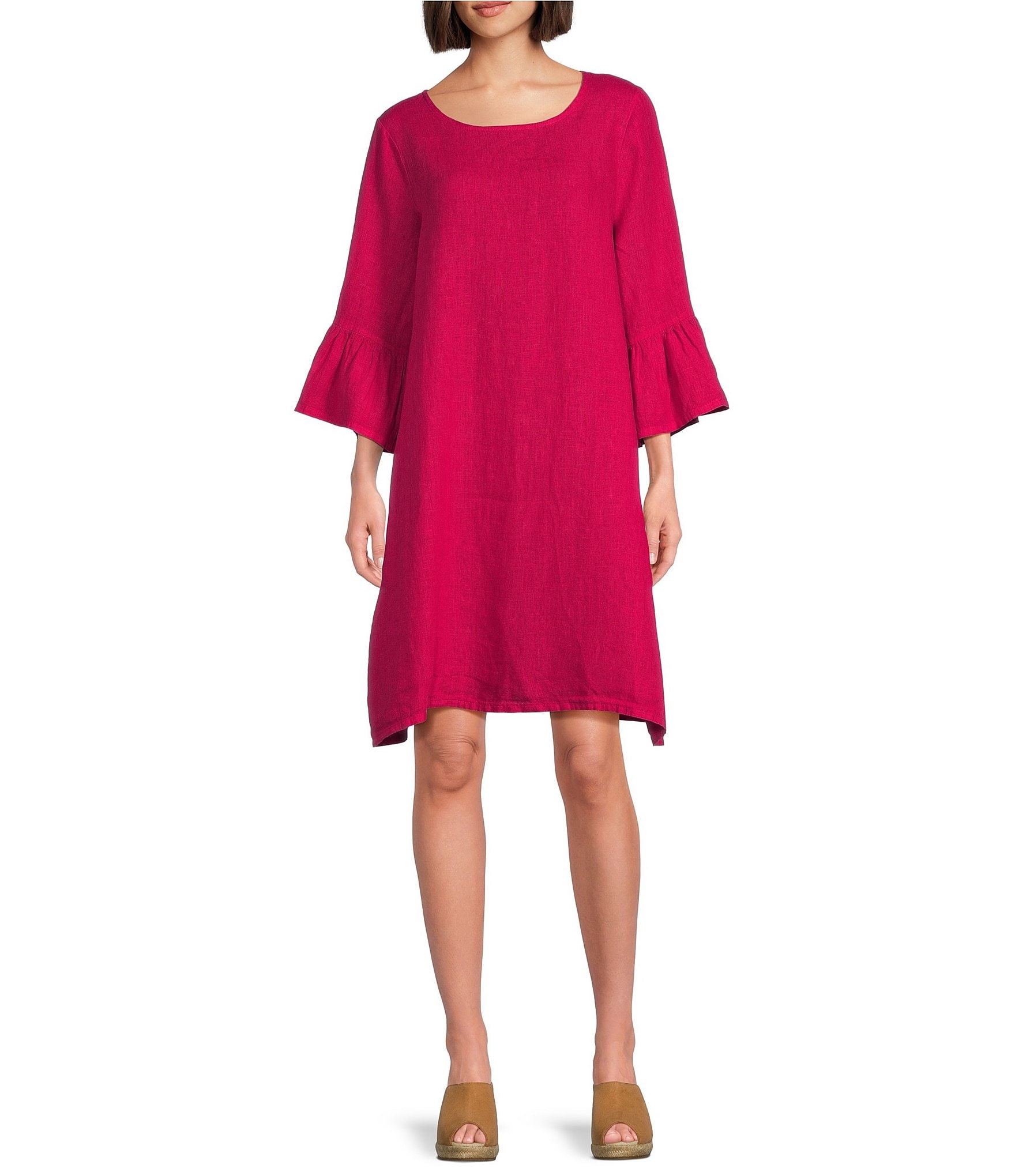 Bryn Walker Phryne Light Linen Round Neck 3/4 Ruffled Bell Sleeve ...