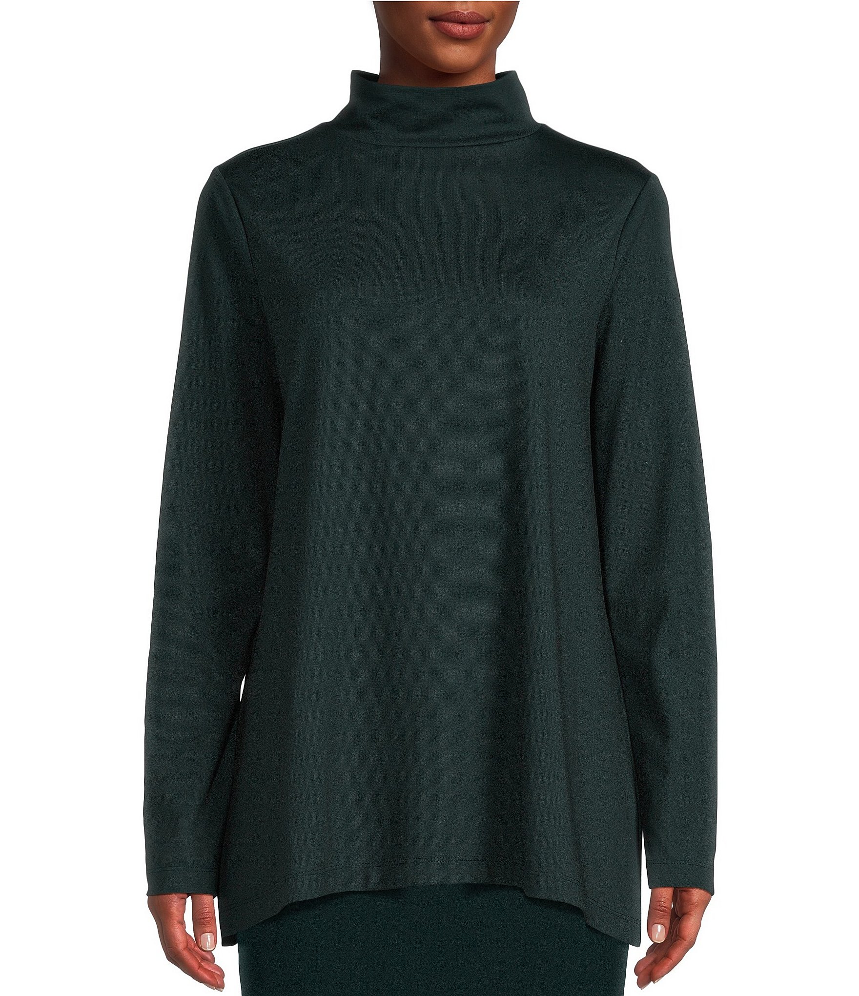 Bryn Walker Pieran Ponti Knit Mock Neck Long Sleeve A-Line Shirt ...